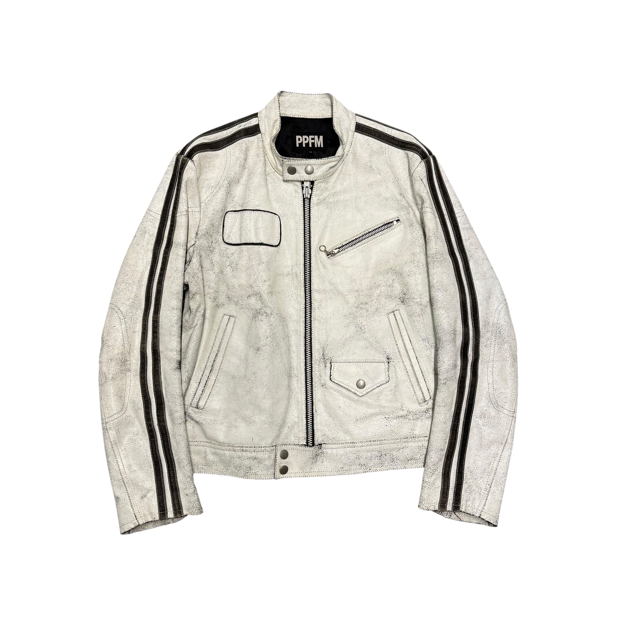PPFM WHITE CRACKED LEATHER JACKET.