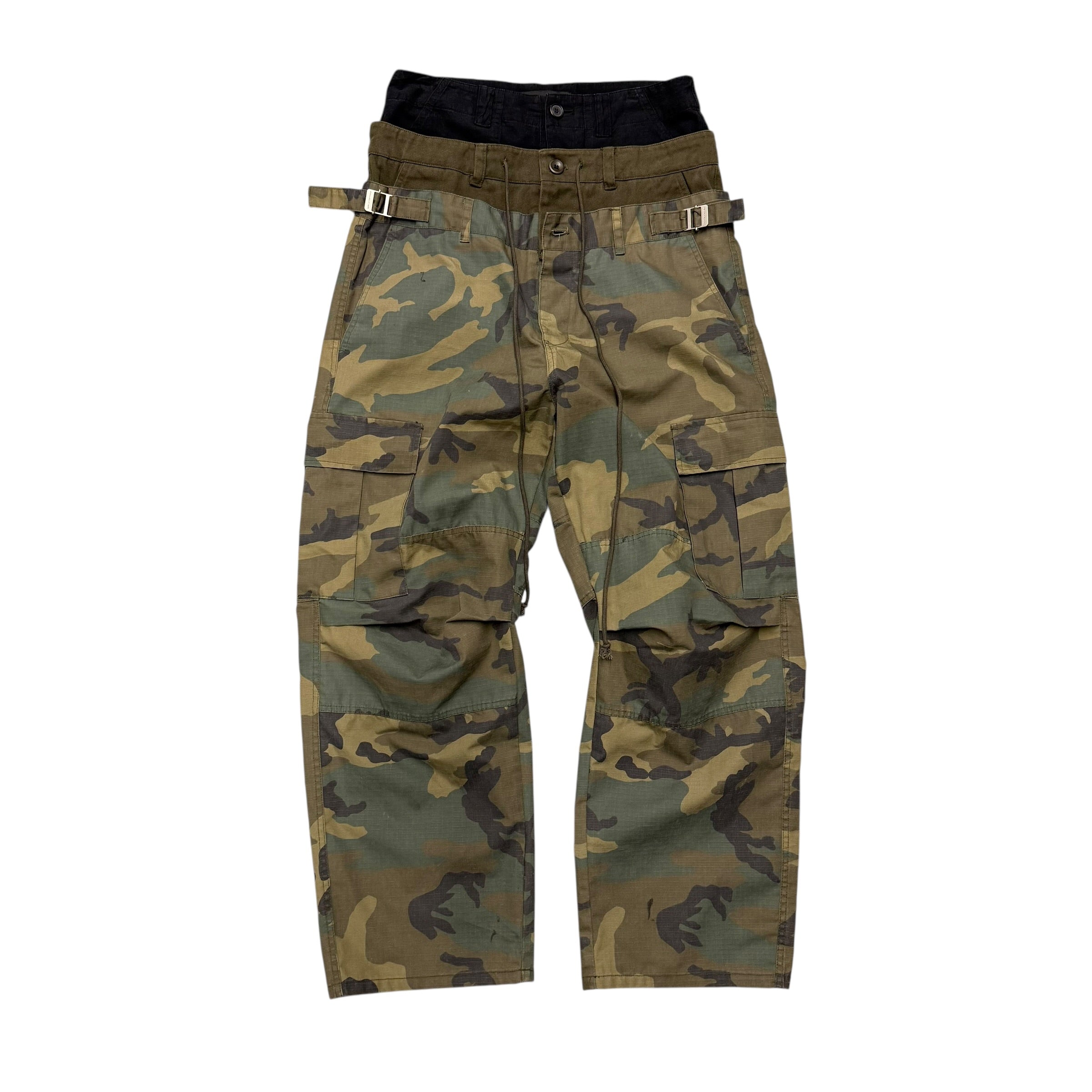 PROJECT GR TRIPLE WAISTED CAMO PANTS.