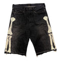 KAPITAL GRAY BONE DENIM SHORTS.