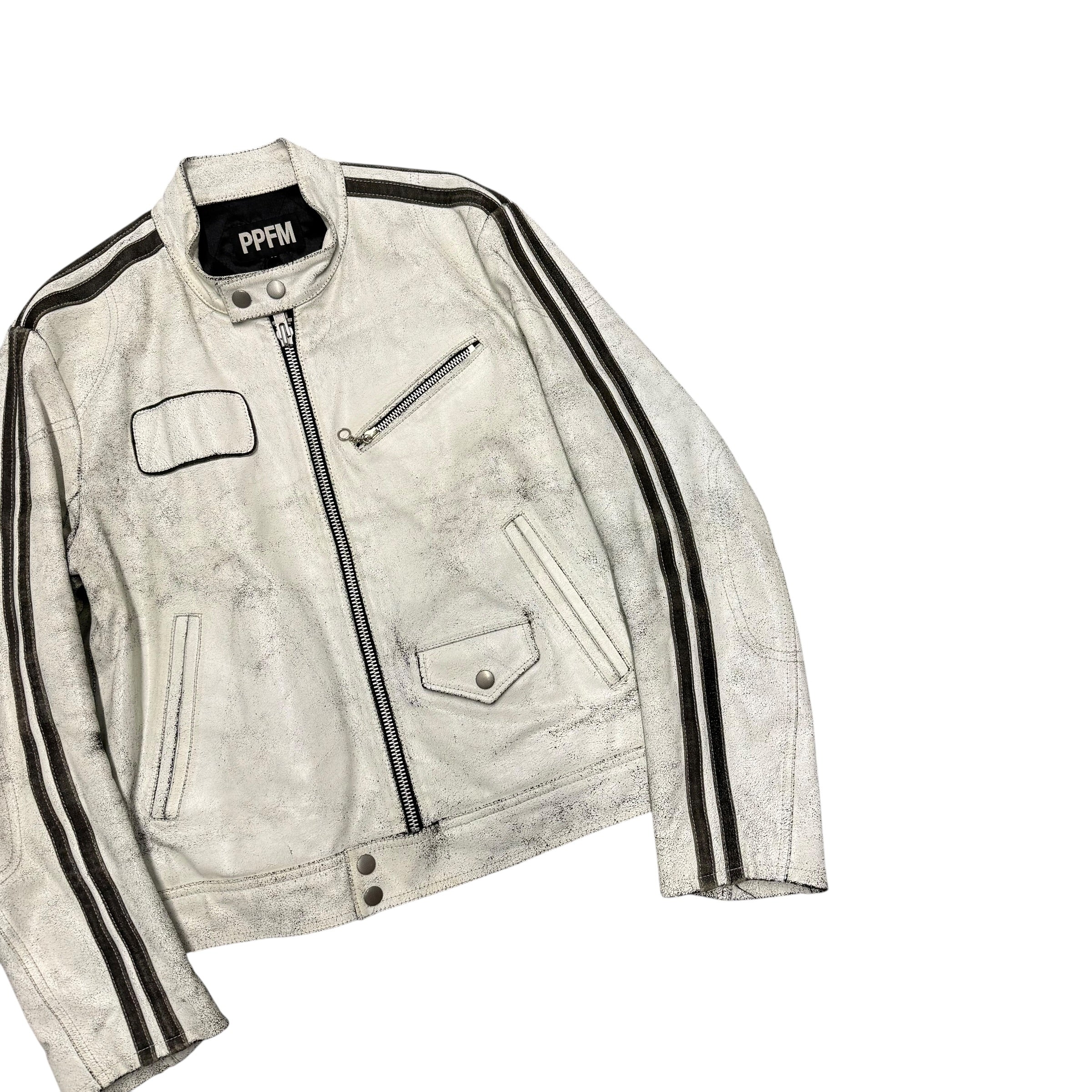 PPFM WHITE CRACKED LEATHER JACKET.