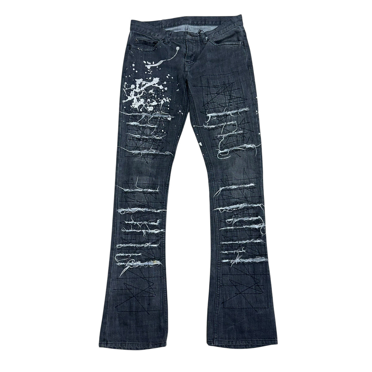 HYSTERIC GLAMOUR BLACK PAINT SPLATTER JEANS.
