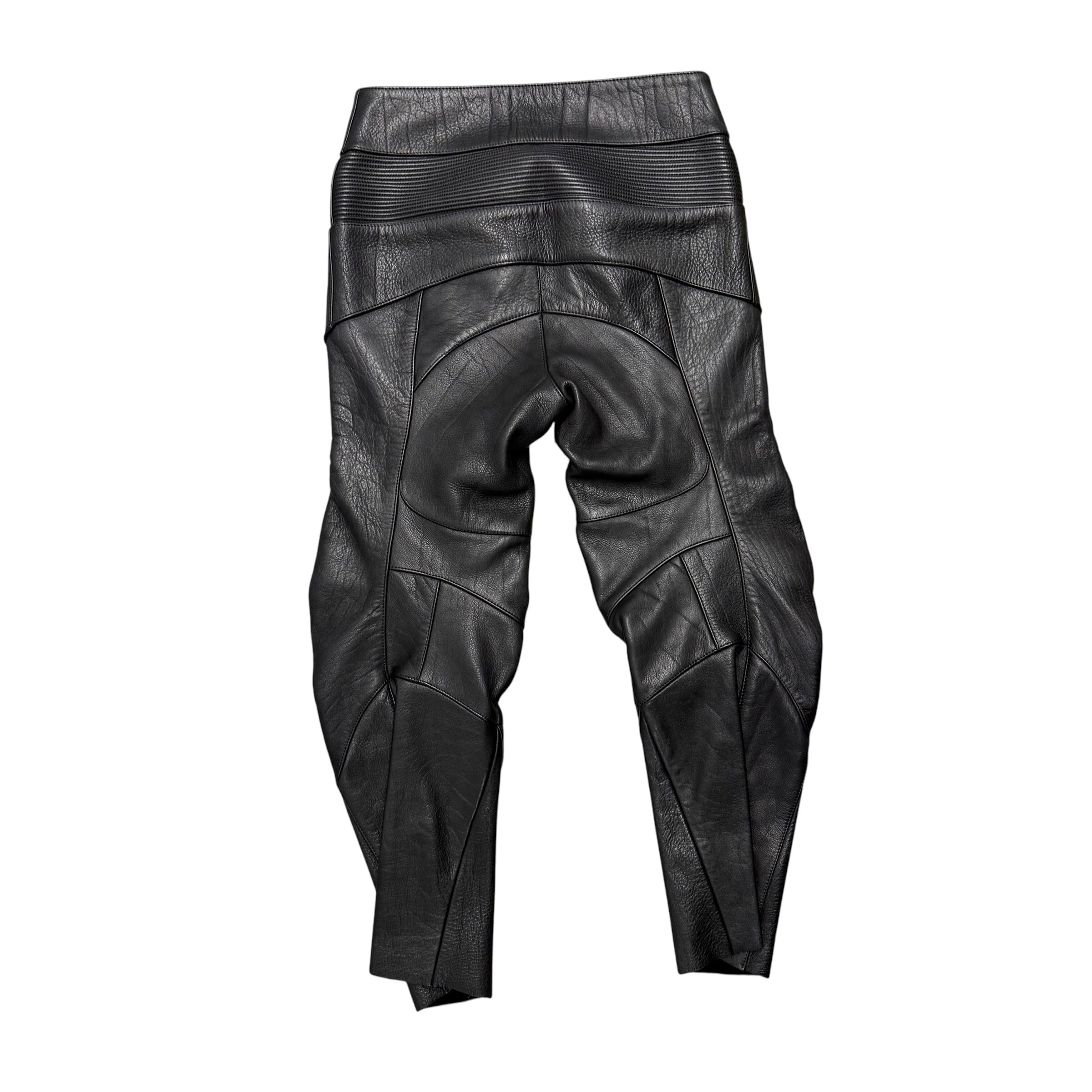 VETEMENTS SS16 REWORKED LEATHER TROUSERS IN BLACK.