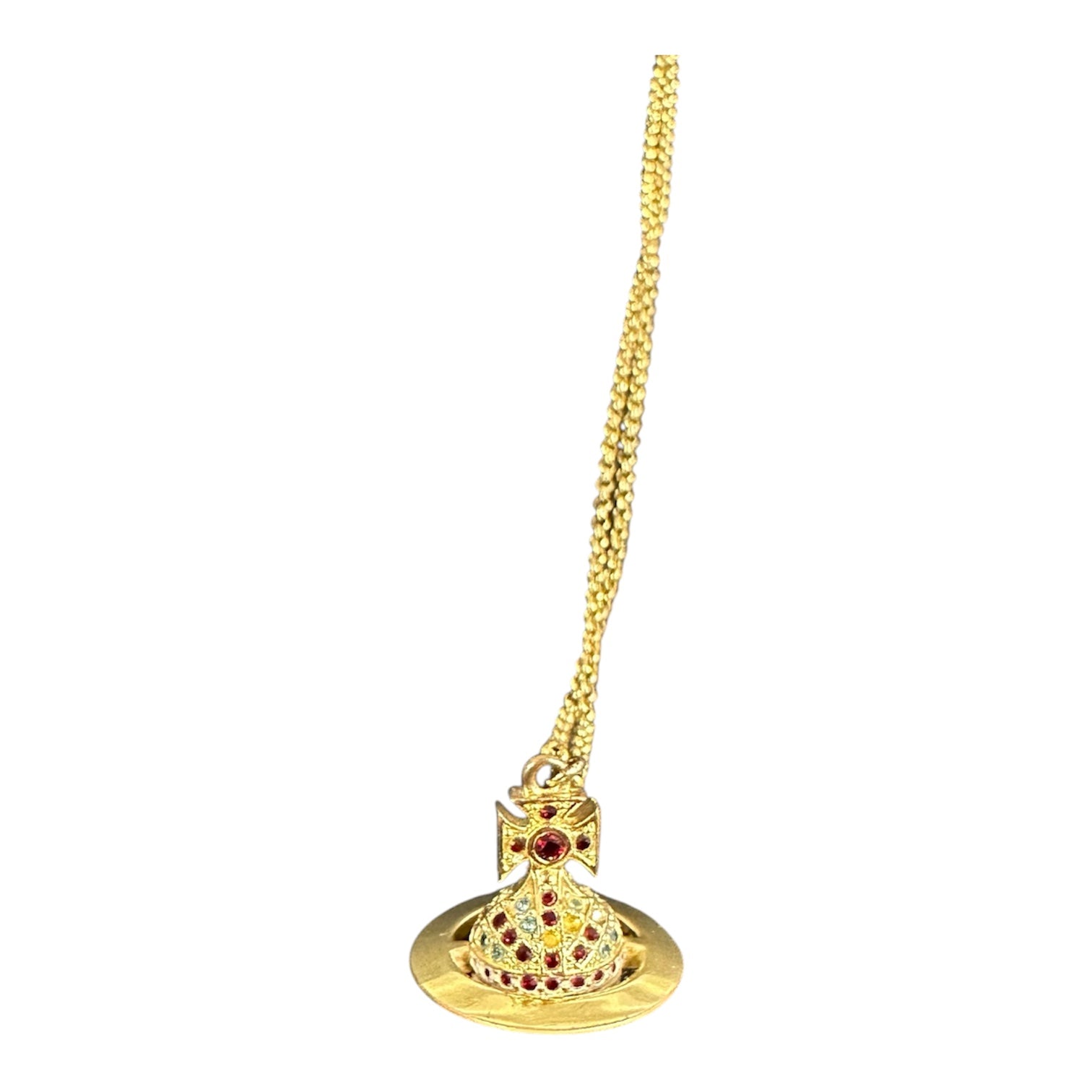 VIVIENNE RED AND GOLD ORB NECKLACE.