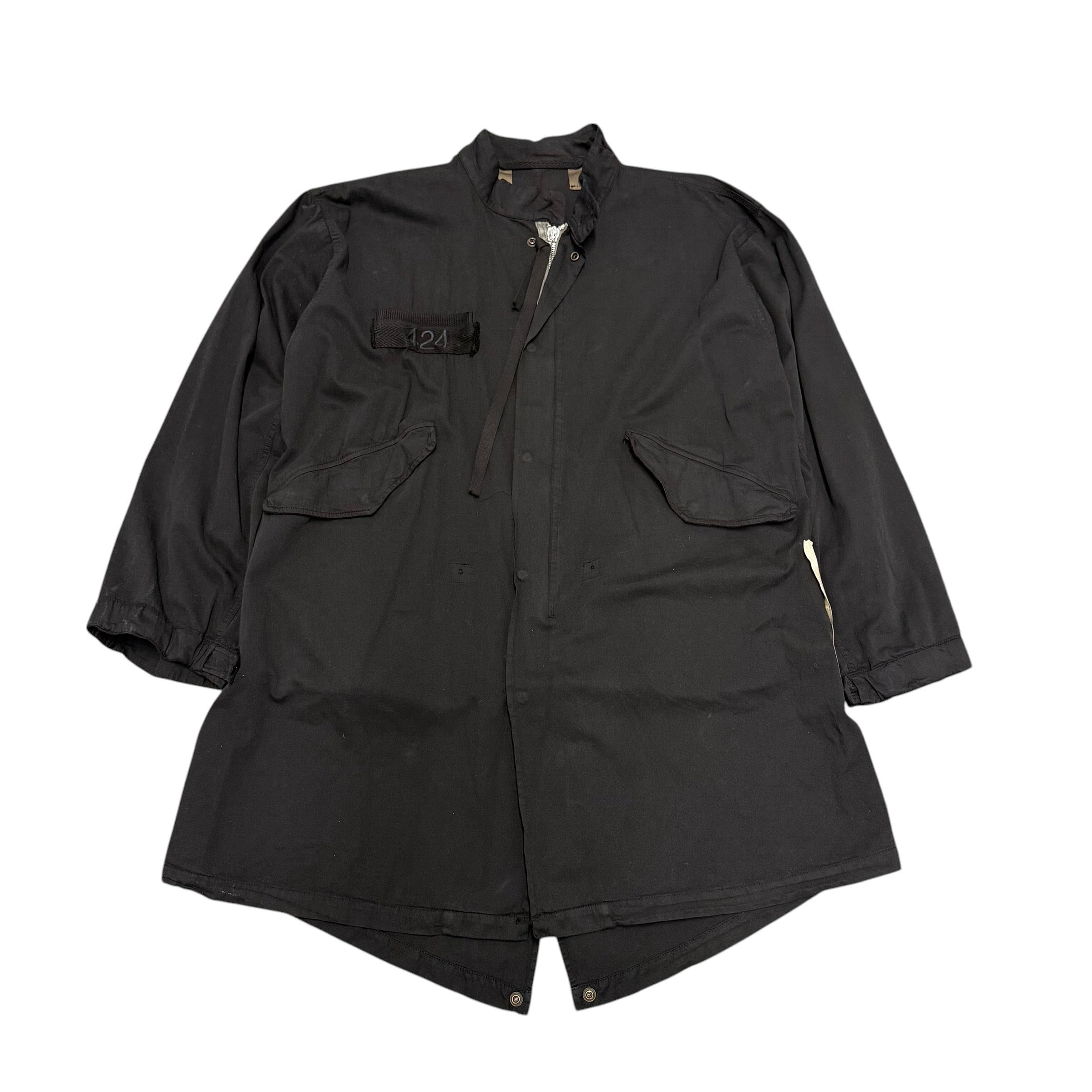424 BLACK PRINTED OVERCOAT.