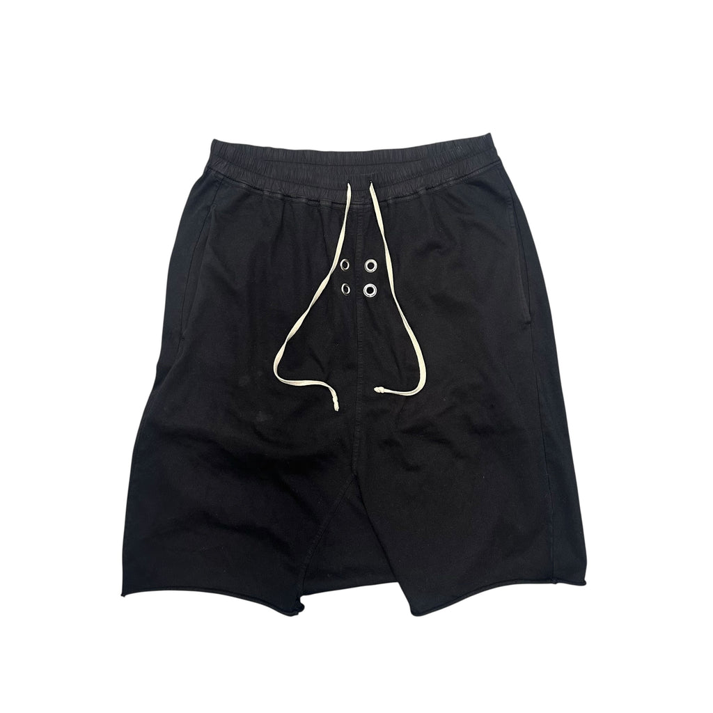 RICK OWENS GIMP DROP CROTCH SHORTS.