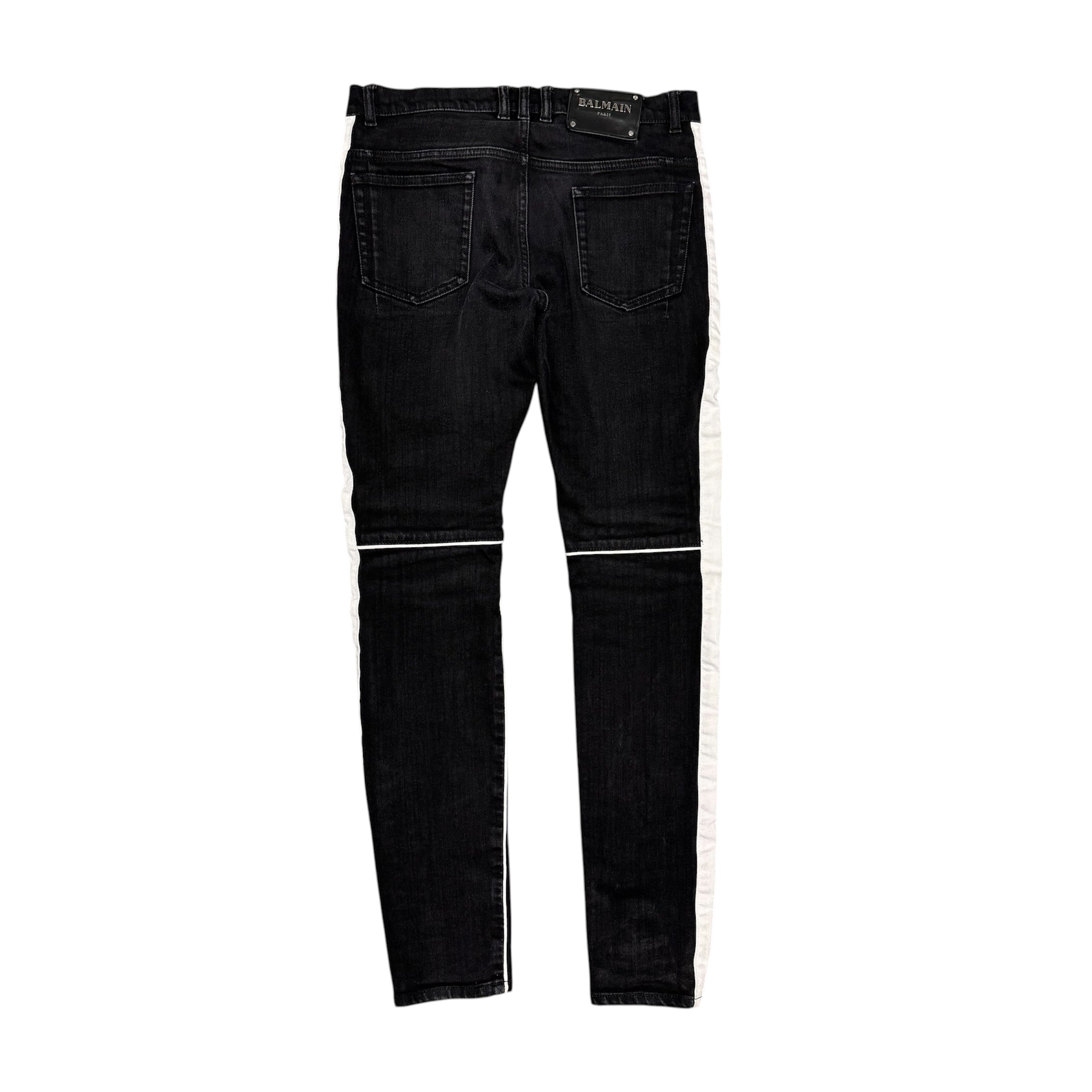 BALMAIN BLACK & WHITE SLIM BIKER JEANS.