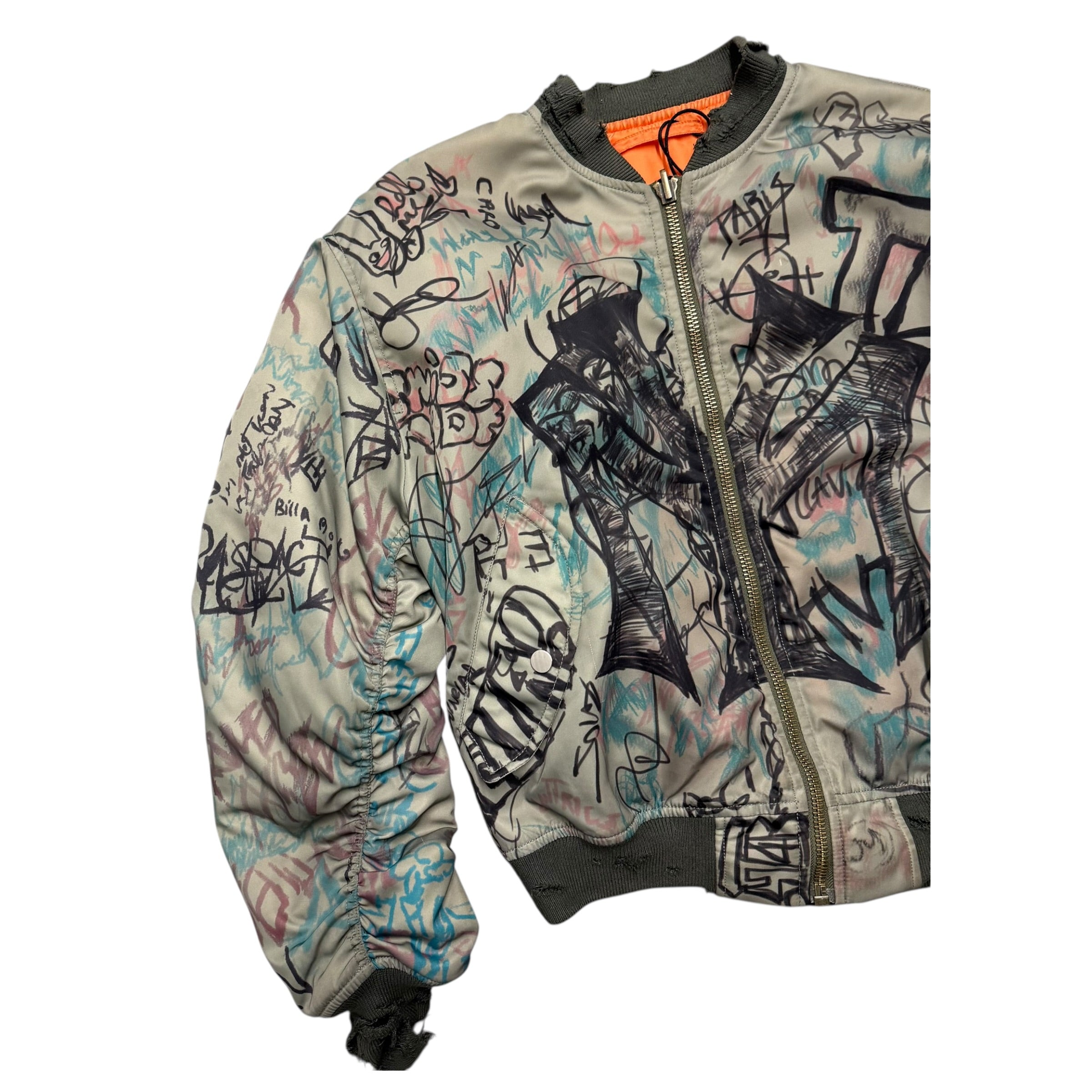 MOWALOLA GREEN GRAFFITI V1 BOMBER JACKET.