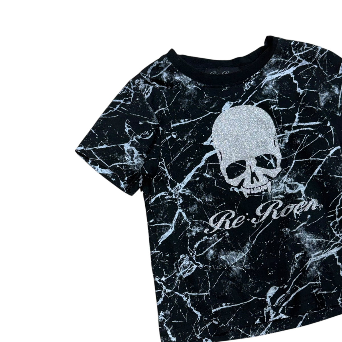 WOMENS RE-ROAN GLITTER SKULL BABY TEE.