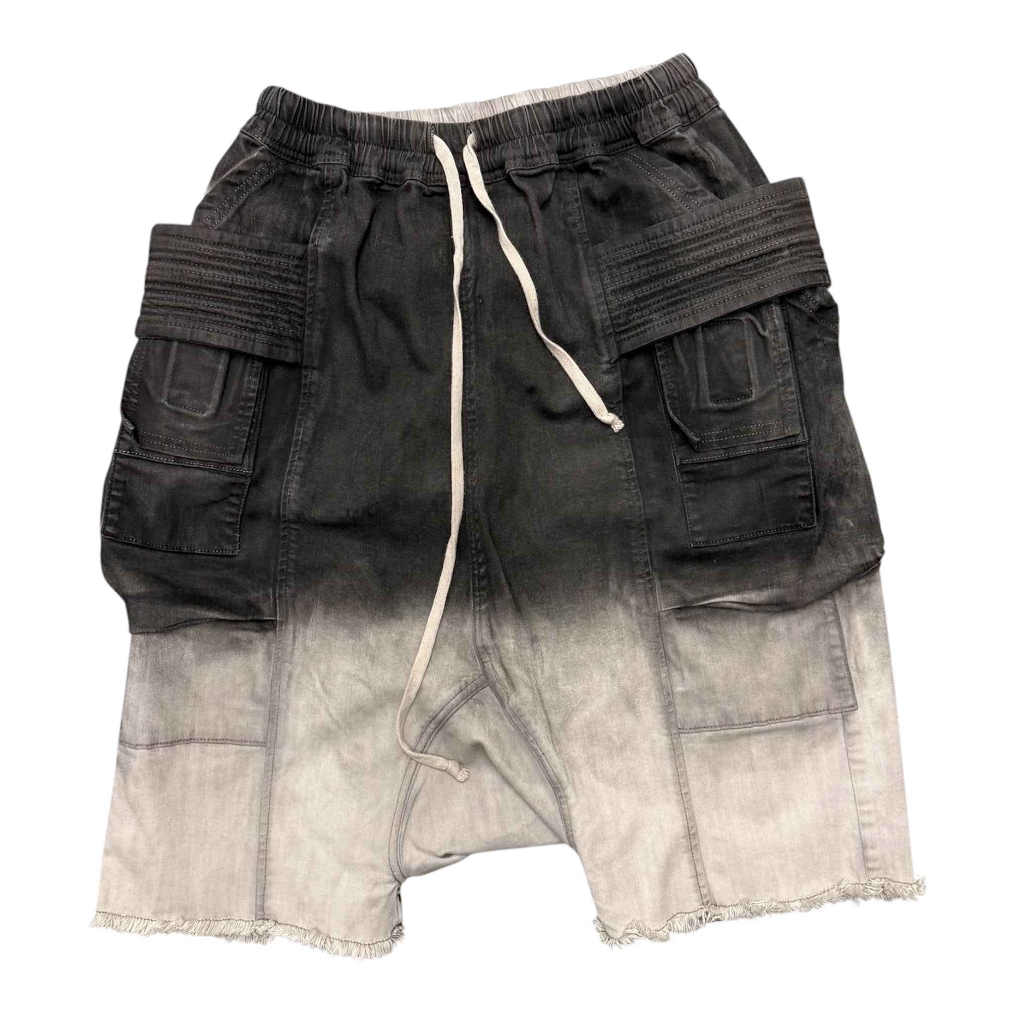 RICK OWENS GRADIENT DOUBLE-LOOP SHORTS.