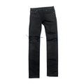 DIOR DISTRESSED BLACK WAXED DENIM PANTS.