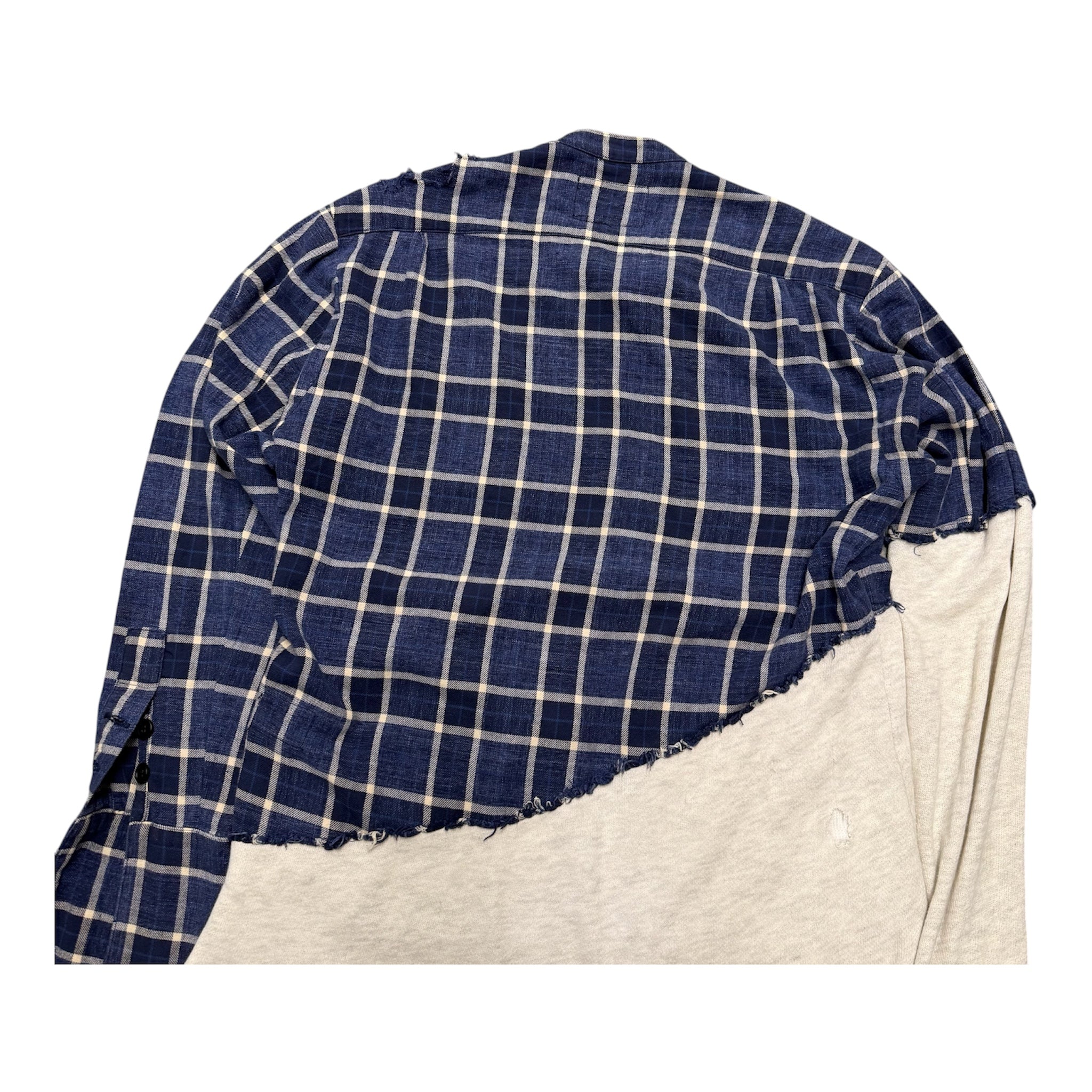GREG LAUREN RAW HEM HYBRID FLANNEL SHIRT.