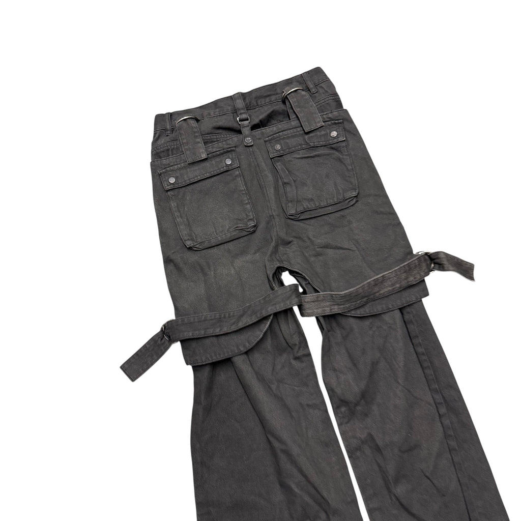 TROUBLED WATERS BONDAGE BLACK MULTI POCKET CARGO WAXED PANTS.