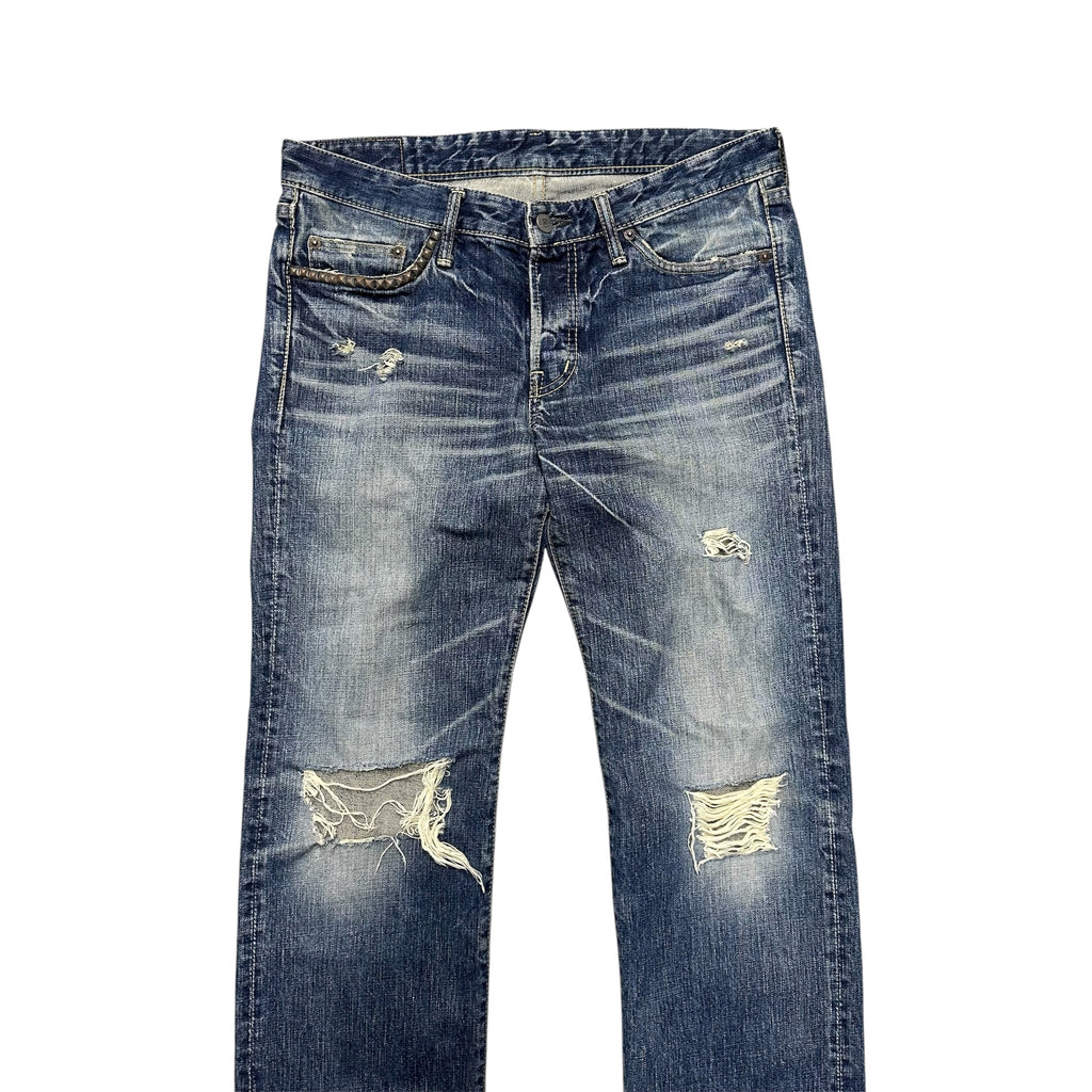HYSTERIC GLAMOUR FADED BLUE DISTRESSED DENIM.