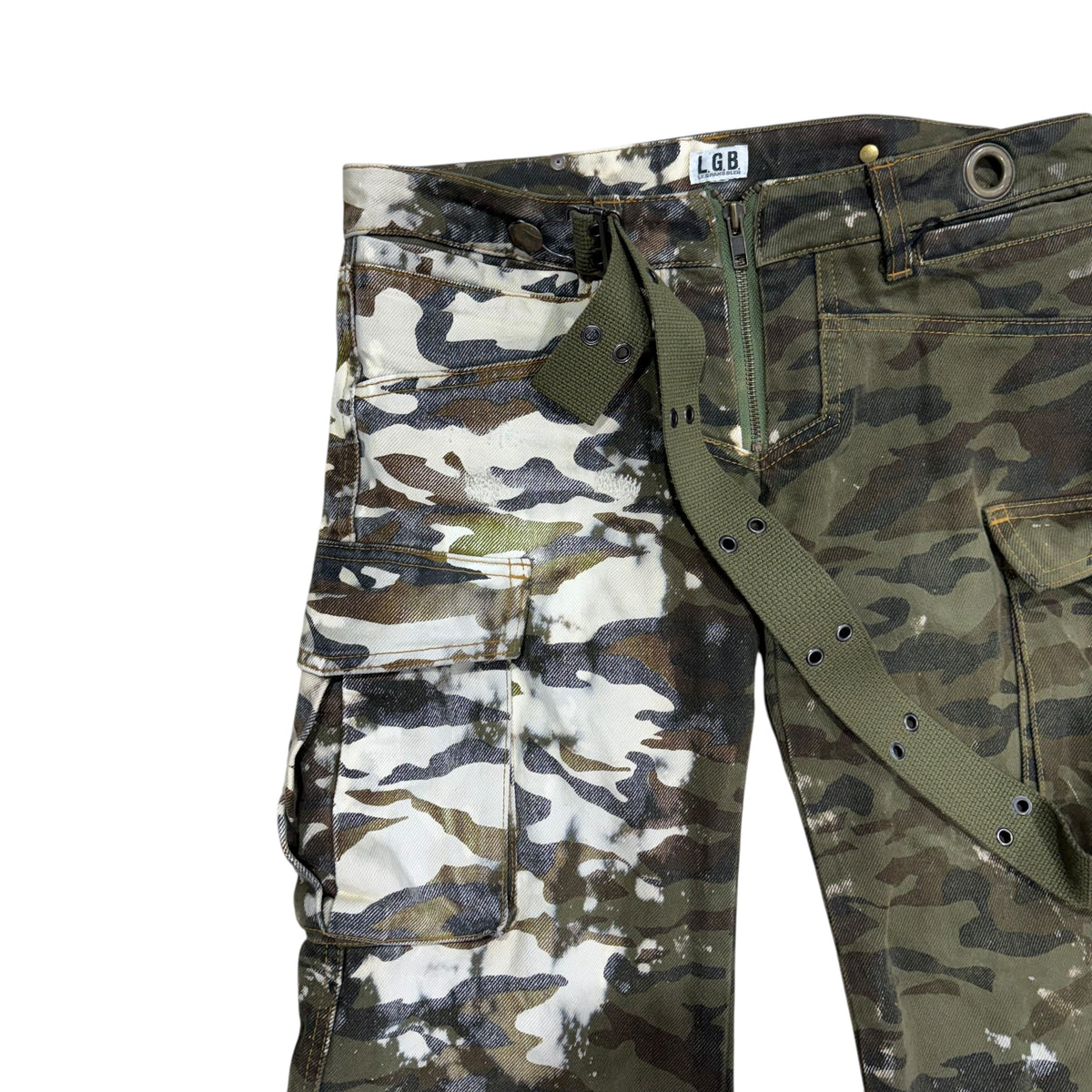 LGB FANG CAMO CARGO/BELL FLARED PANTS.