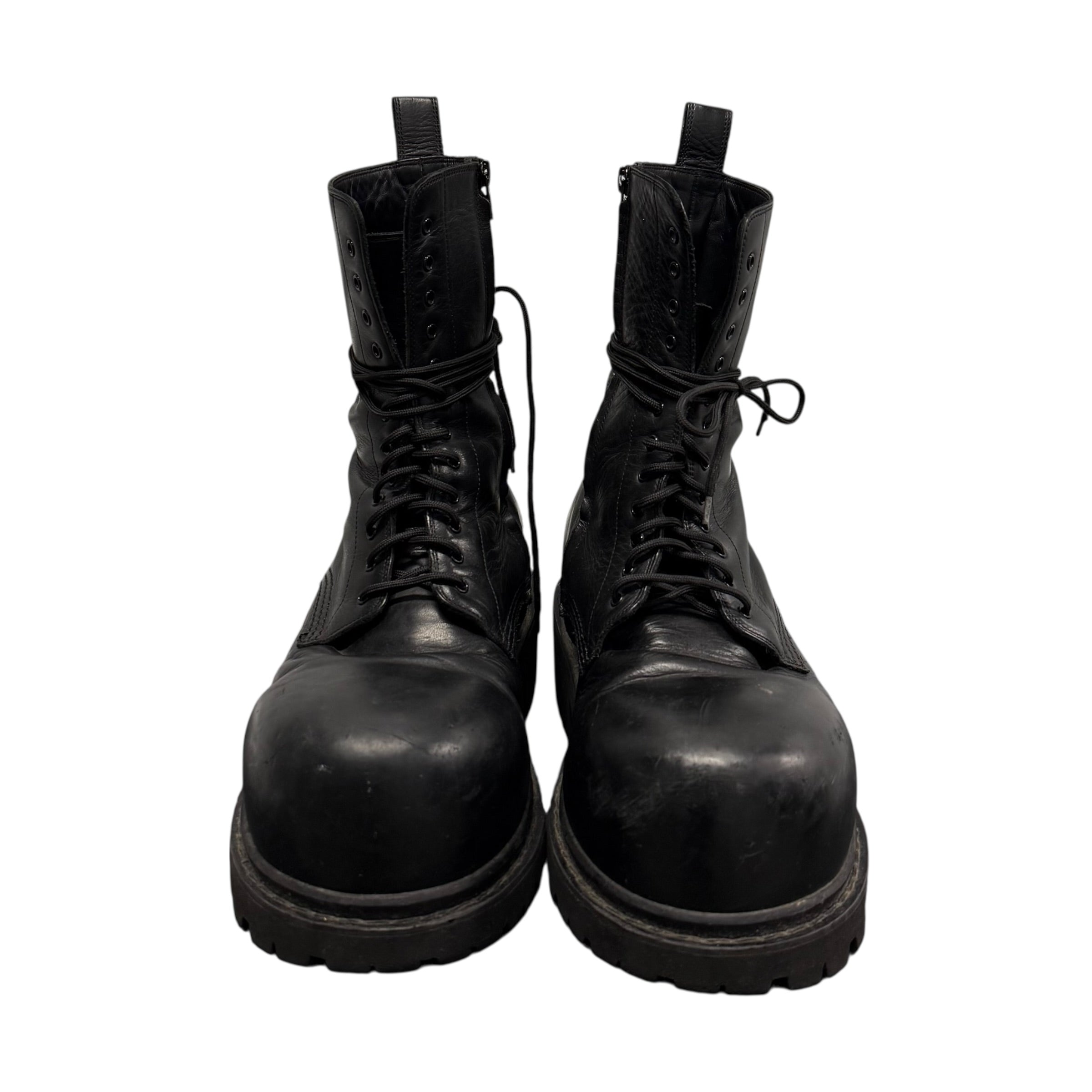 BALENCIAGA LEATHER STOMPER BOOTS.
