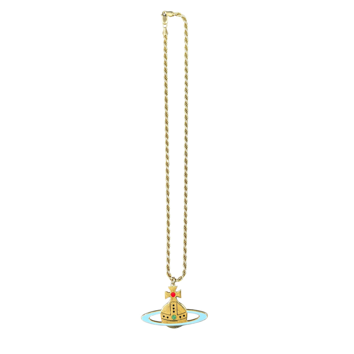 VIVIENNE WESTWOOD GOLD & BLUE LOGO NECKLACE.