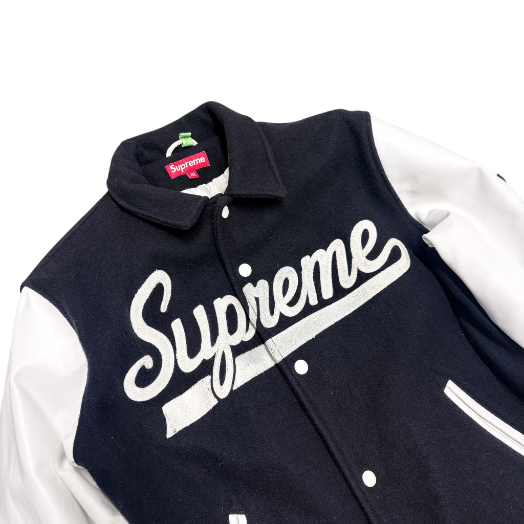 SUPREME SACRED HEART WARRIORS LEATHER LETTERMAN JACKET.