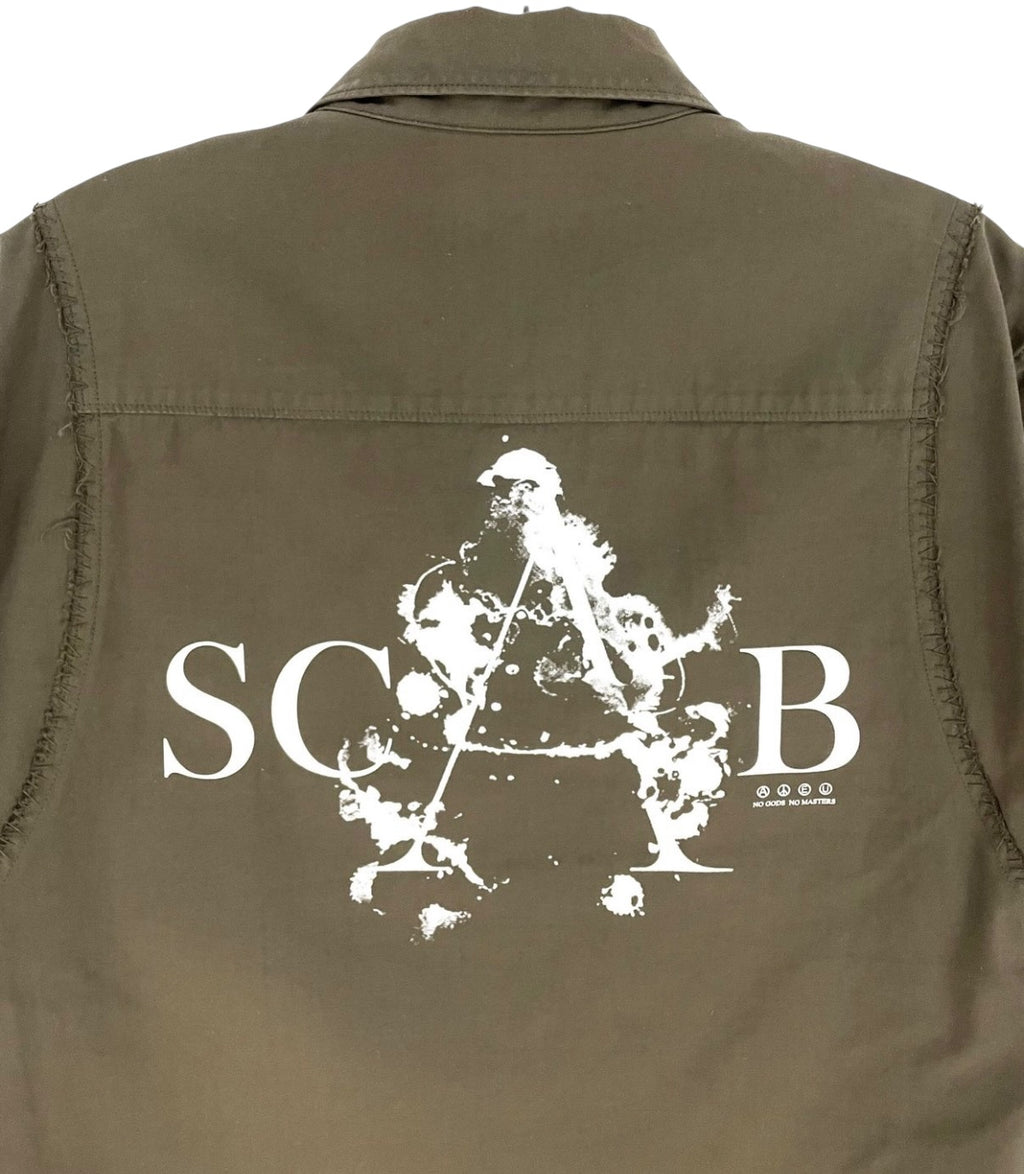 UNDERCOVER SS16 SCAB OLIVE SHORT SLEEVE BUTTON UP SHIRT.