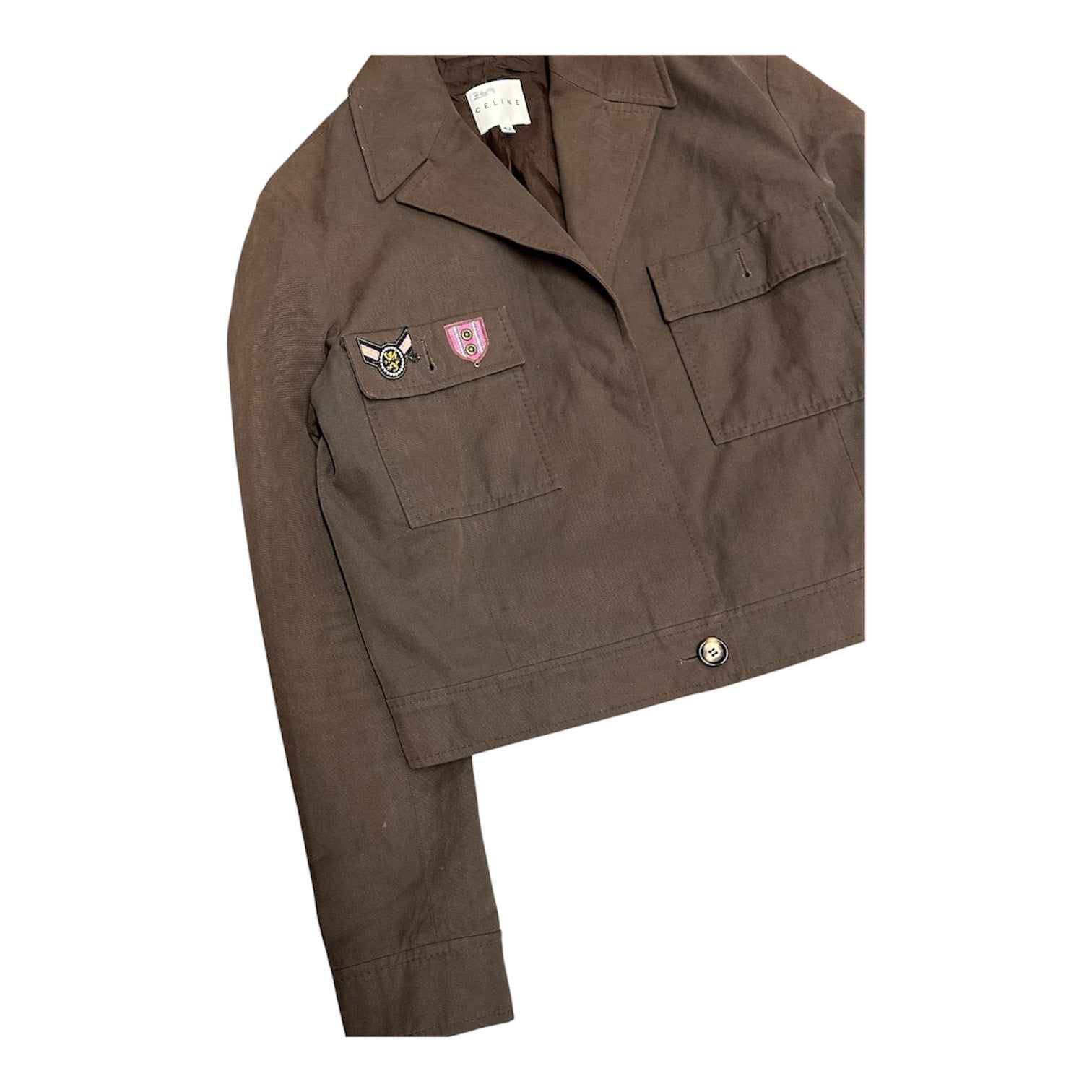 CELINE BROWN CROPPED CALVARY JACKET.
