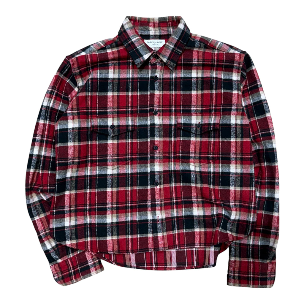 SAINT LAURENT PARIS RED WHITE & BLACK PLAID FLANNEL.