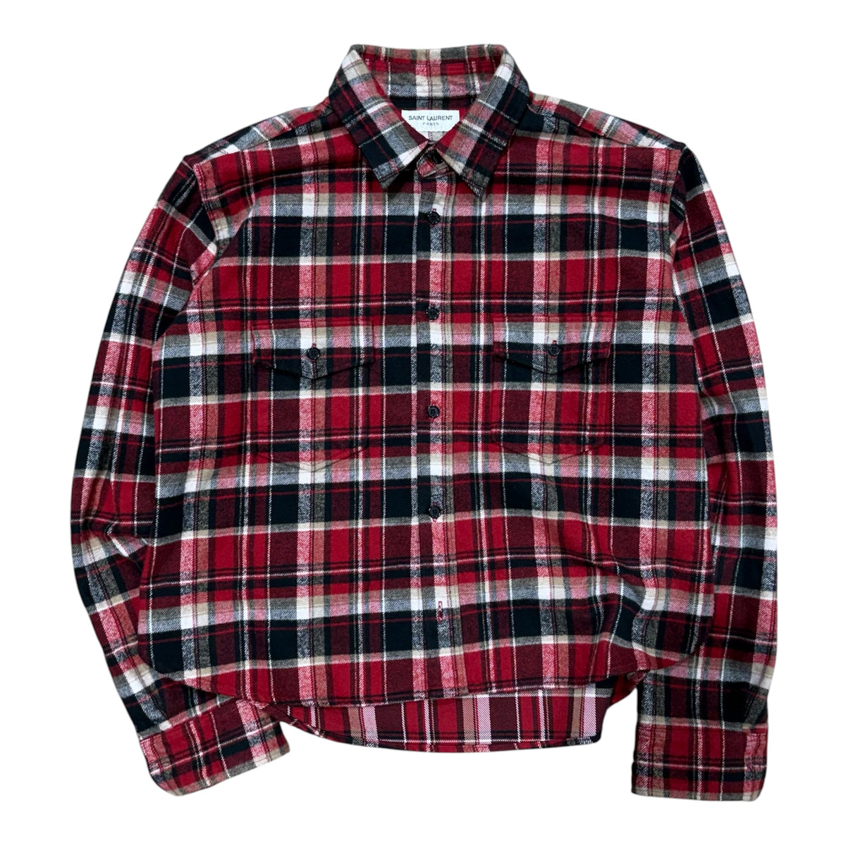 SAINT LAURENT PARIS RED WHITE & BLACK PLAID FLANNEL.