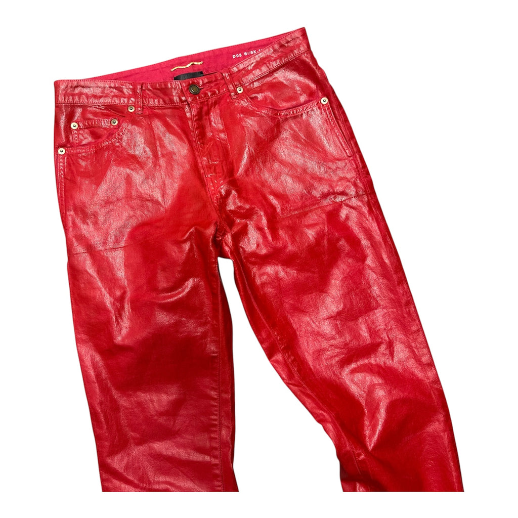 SAINT LAURENT PARIS RED FAUX LEATHER D05 DENIM.