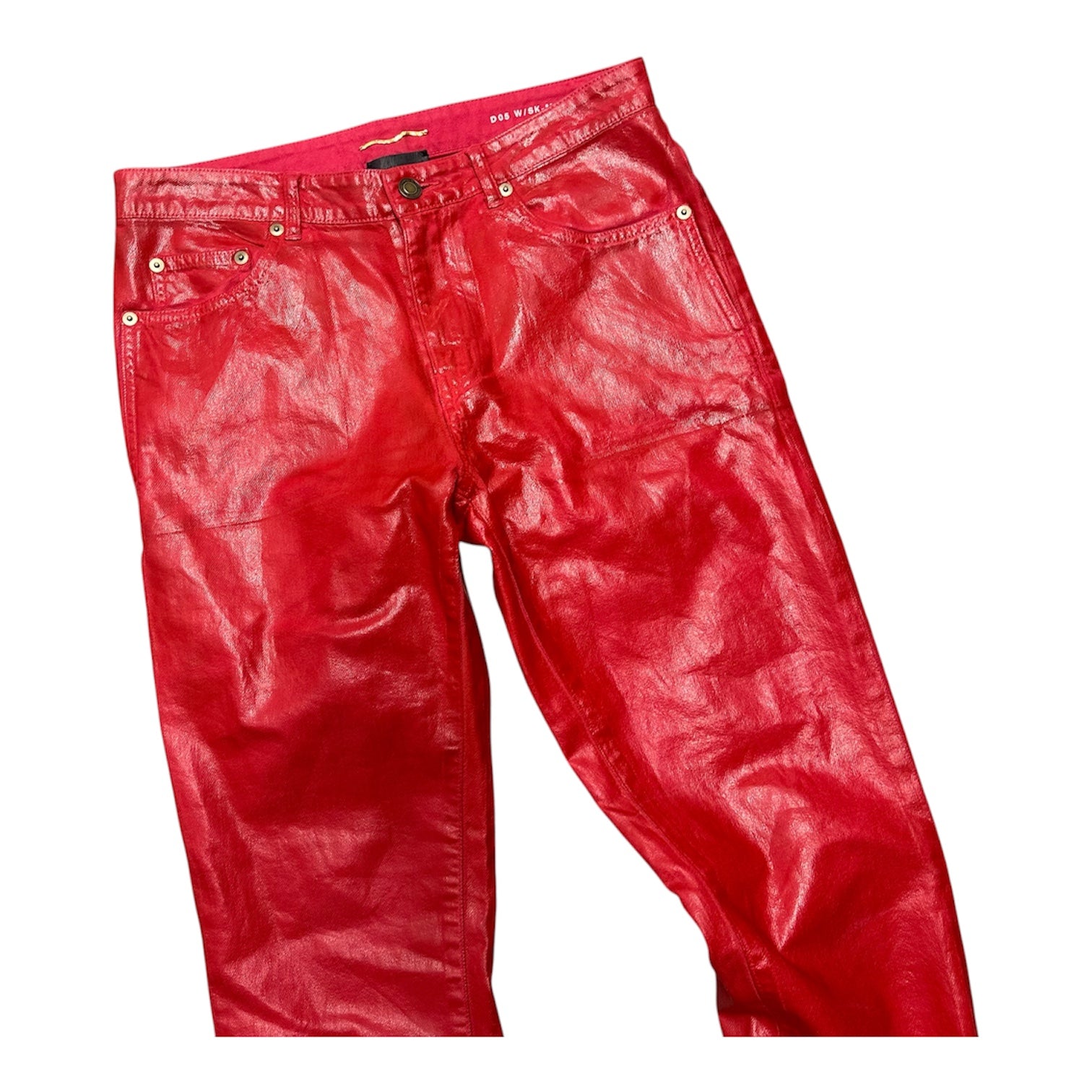 SAINT LAURENT PARIS RED FAUX LEATHER D05 DENIM.