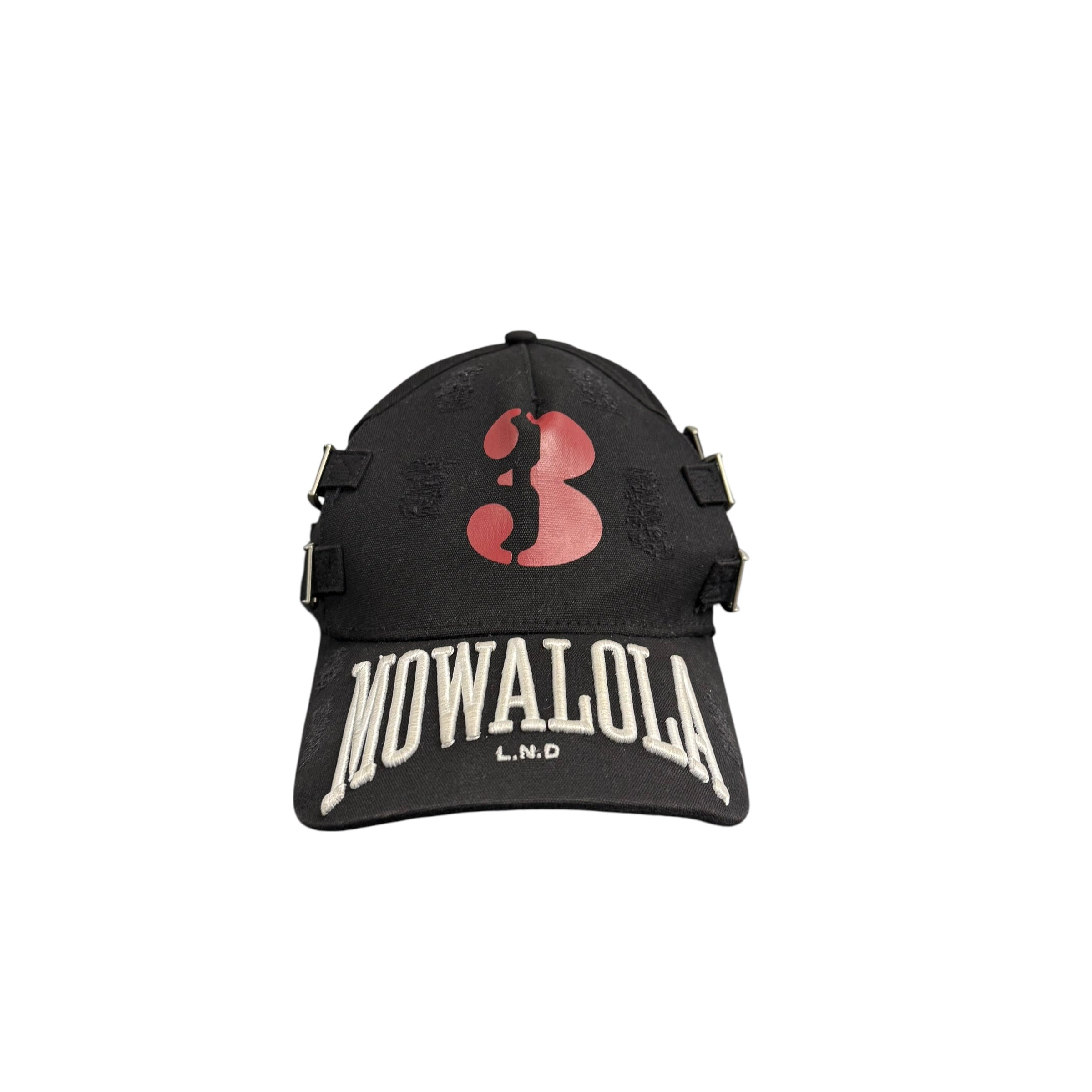 MOWALOLA BLACK DENIM LOGO HAT.