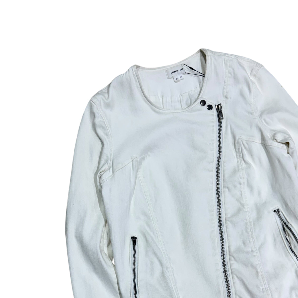 HELMUT LANG WHITE ASYMMETRICAL ZIPUP JACKET.
