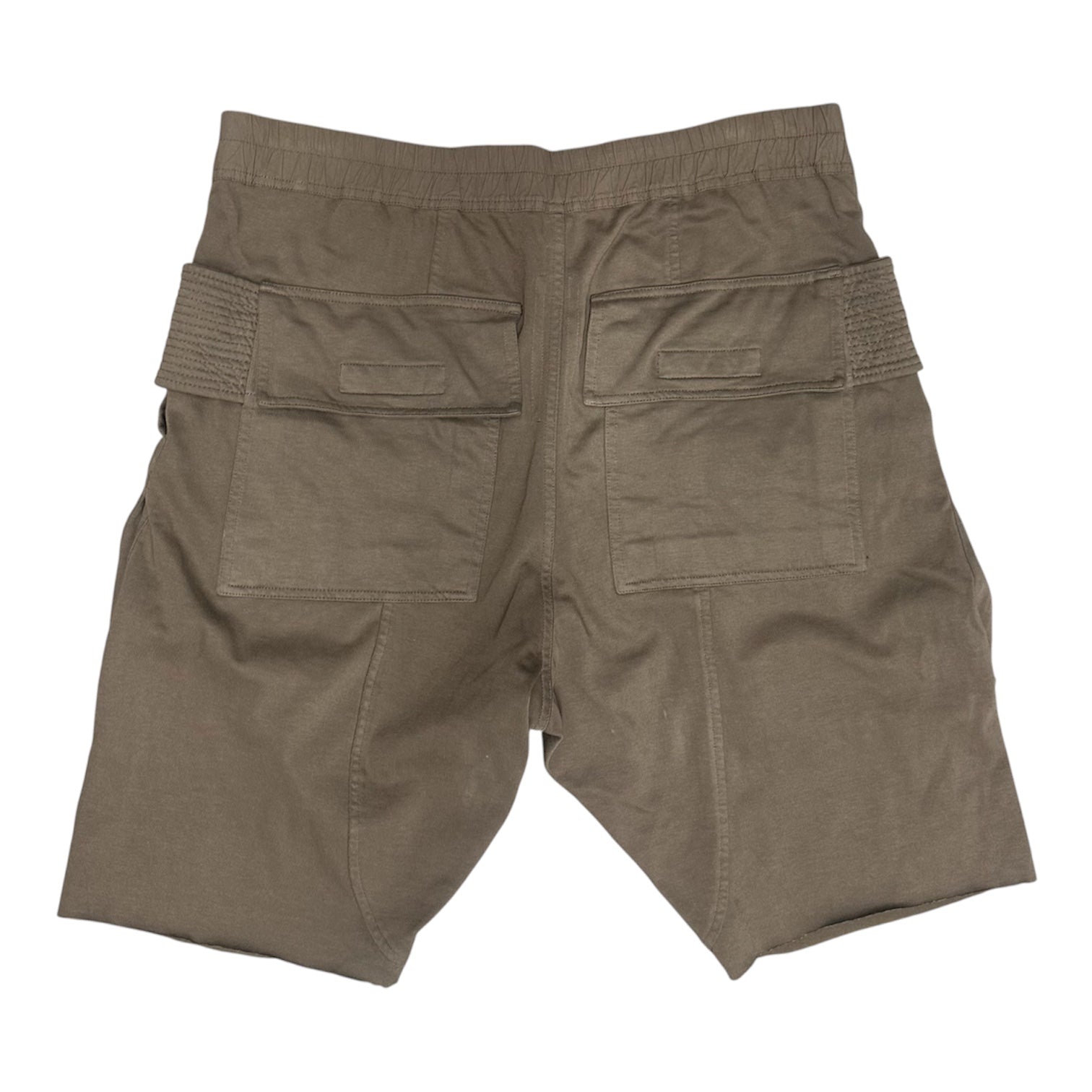 RICK OWENS BROWN SUEDE CREATCH CARGO SHORTS.