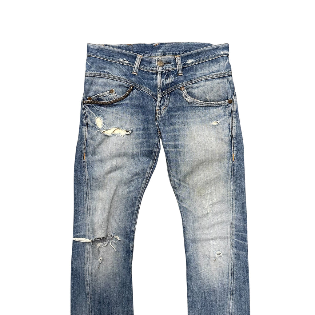 HYSTERIC GLAMOUR BABY BLUE PINK ZIPPER DENIM.