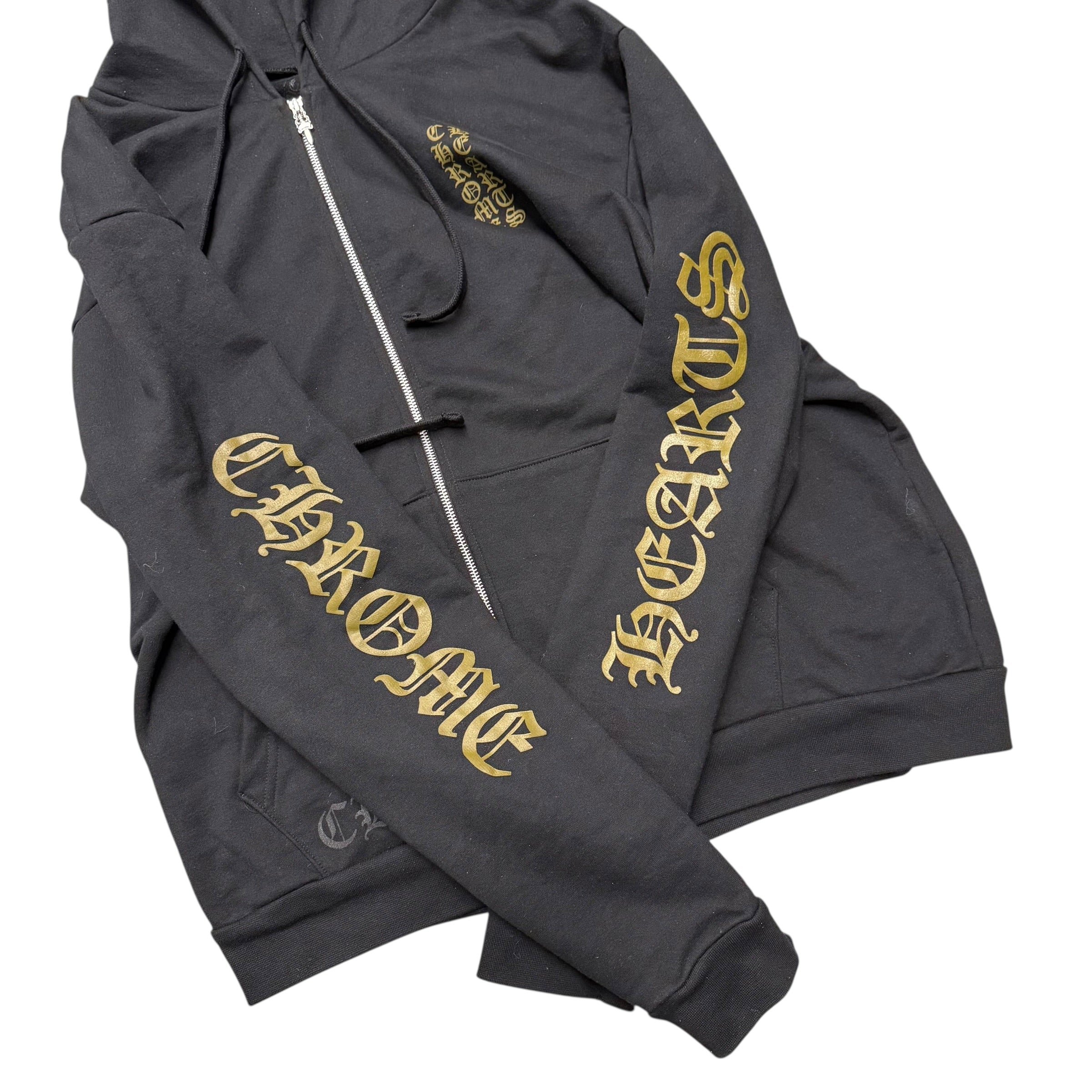 CHROME HEARTS ARMY GREEN OLIVE VERTICAL LOGO ZIP UP JACKET.