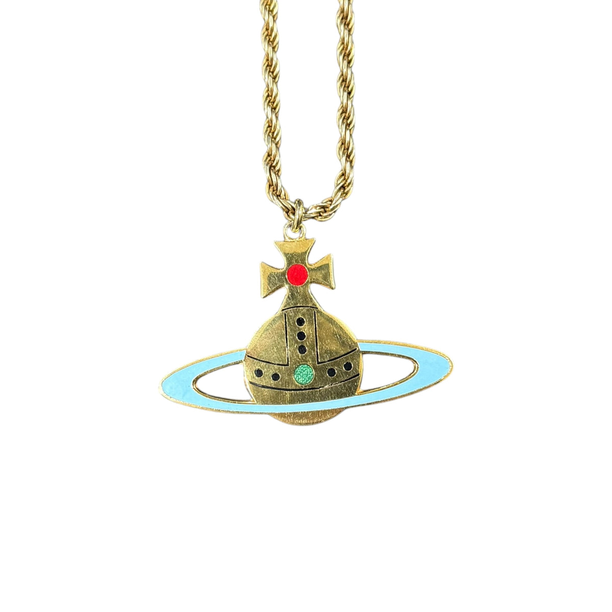VIVIENNE WESTWOOD GOLD & BLUE LOGO NECKLACE.