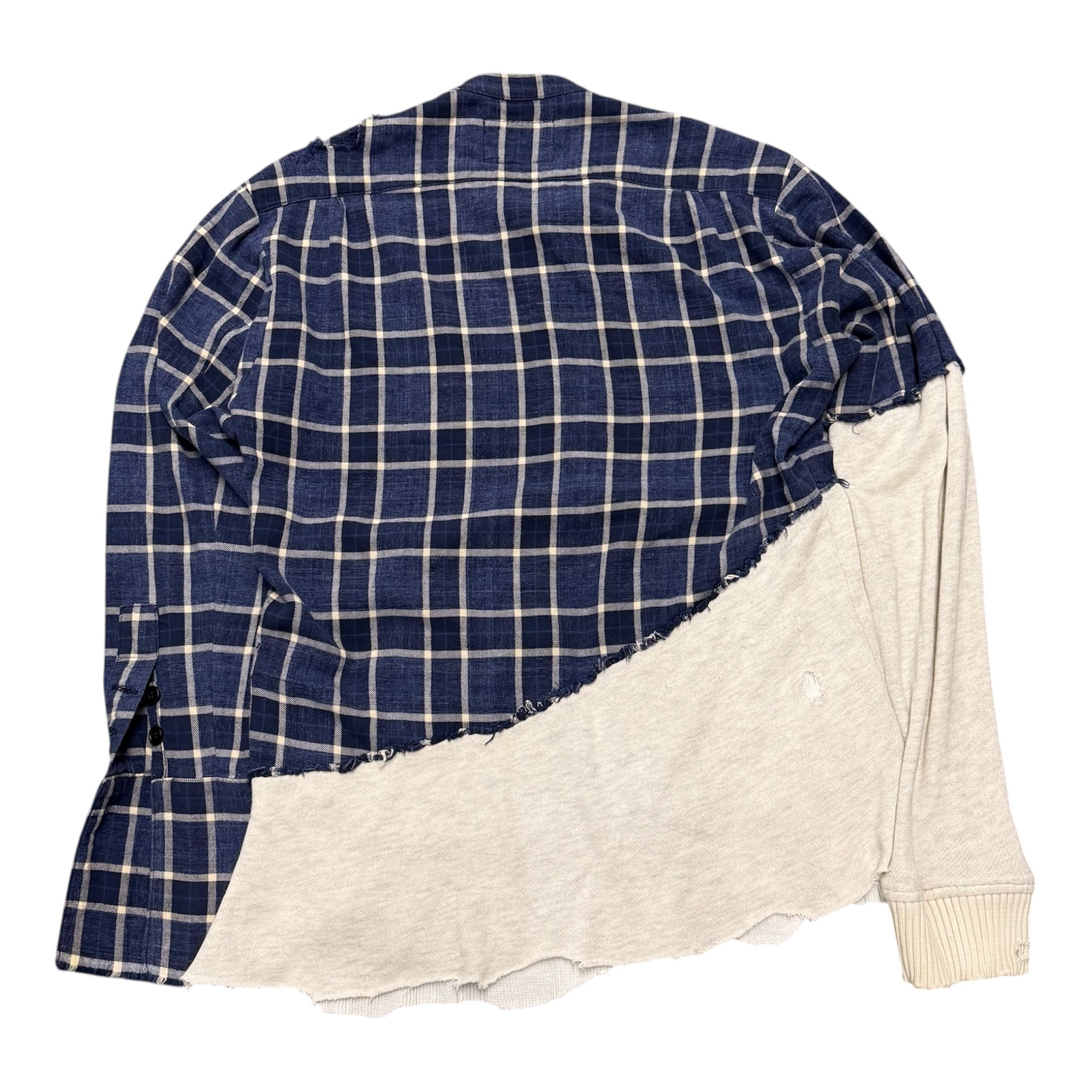 GREG LAUREN RAW HEM HYBRID FLANNEL SHIRT.