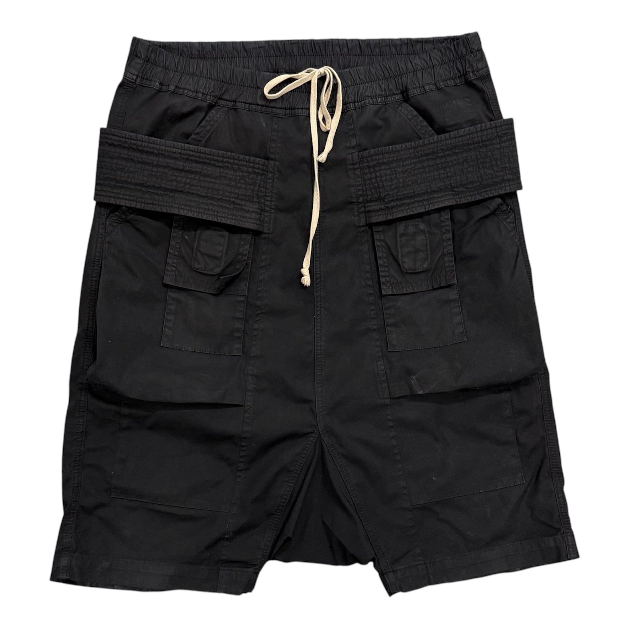 RICK OWENS DROP CROTCH SHORTS.