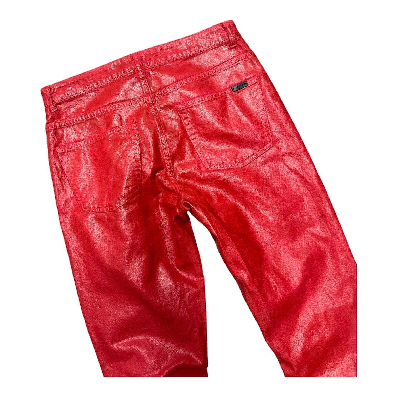 SAINT LAURENT PARIS RED FAUX LEATHER D05 DENIM.
