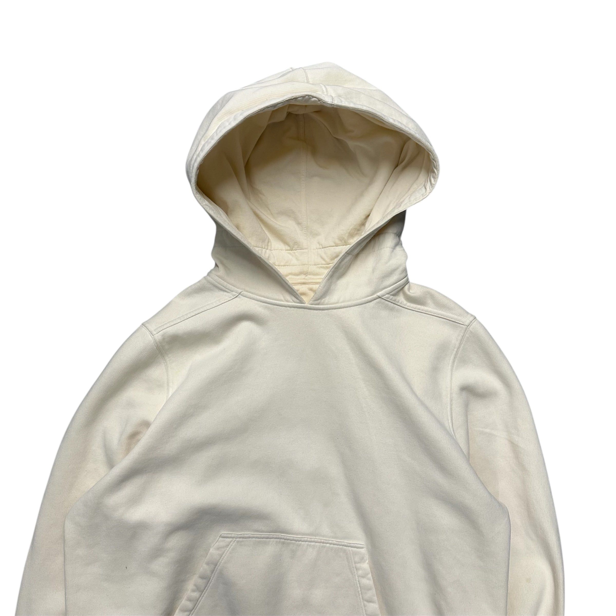 RICK OWENS REVERSED WHITE HOODIE.