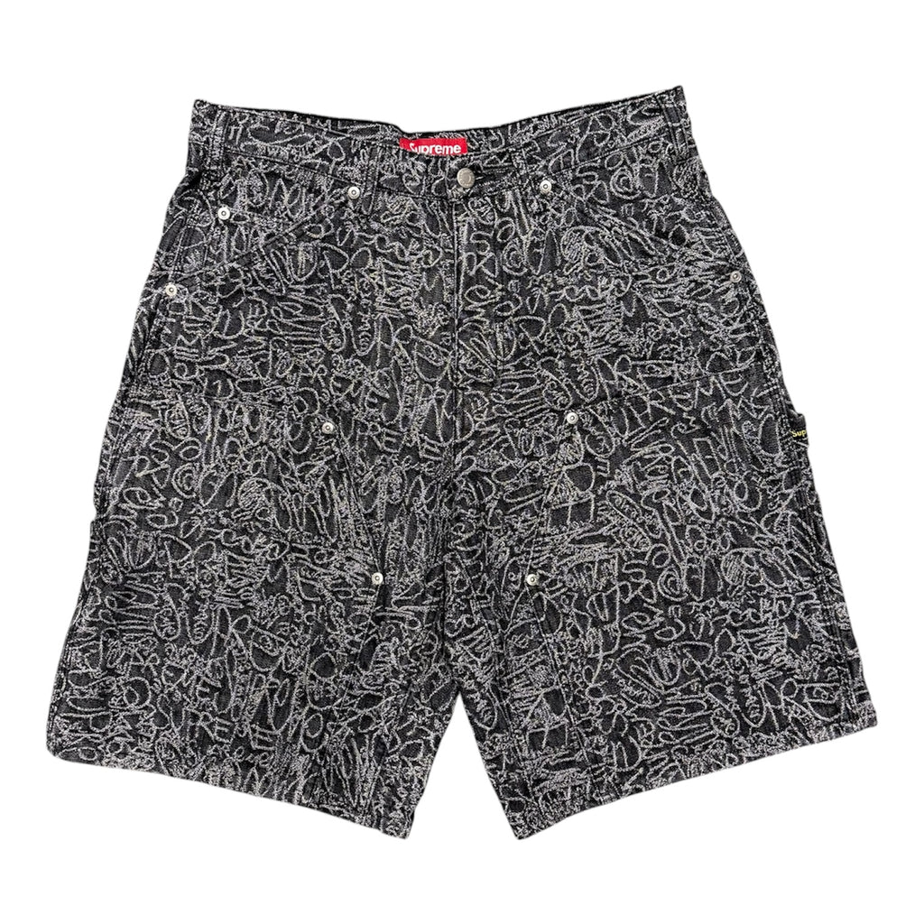 SUPREME HANDWRITING DOUBLE KNEE SHORTS.