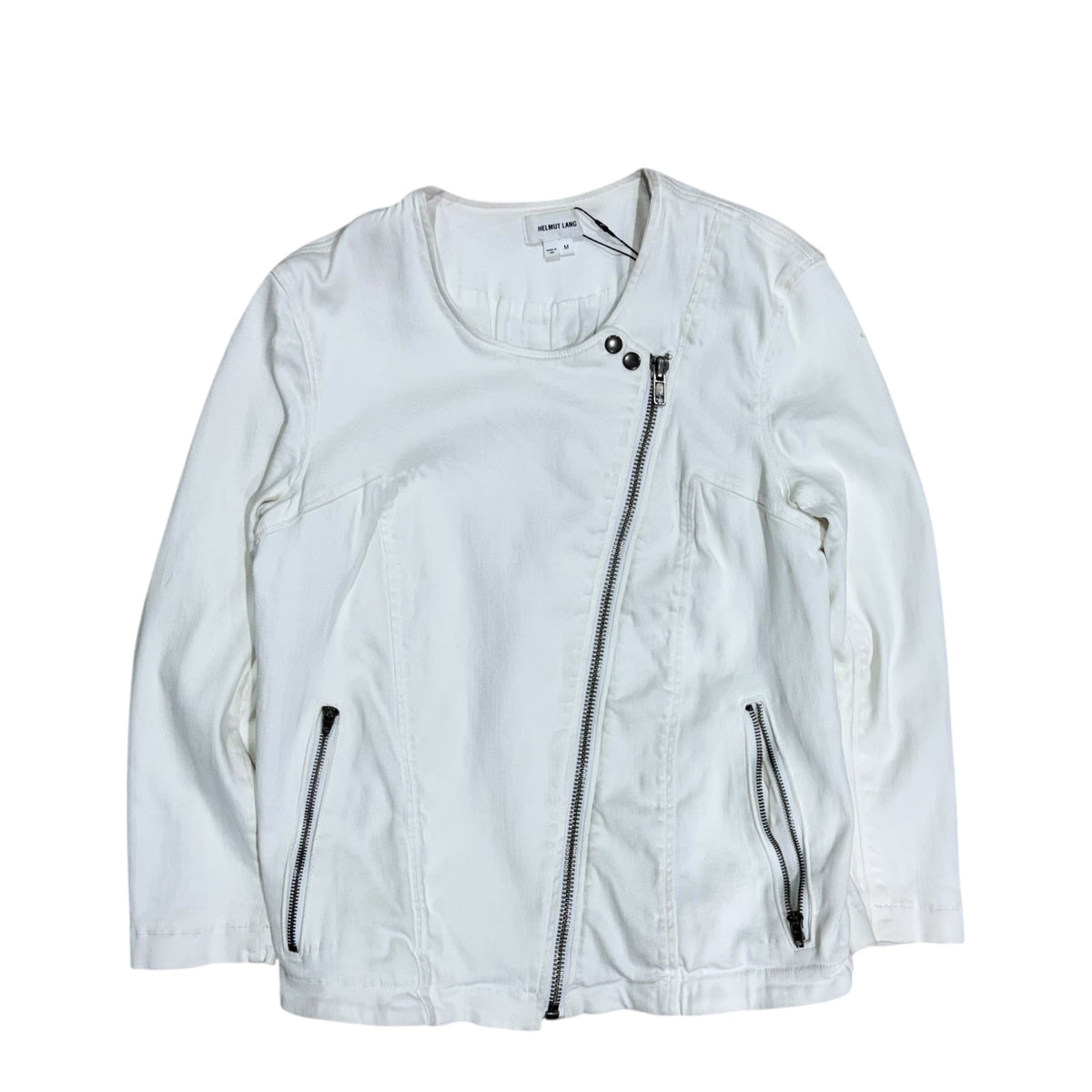 HELMUT LANG WHITE ASYMMETRICAL ZIPUP JACKET.