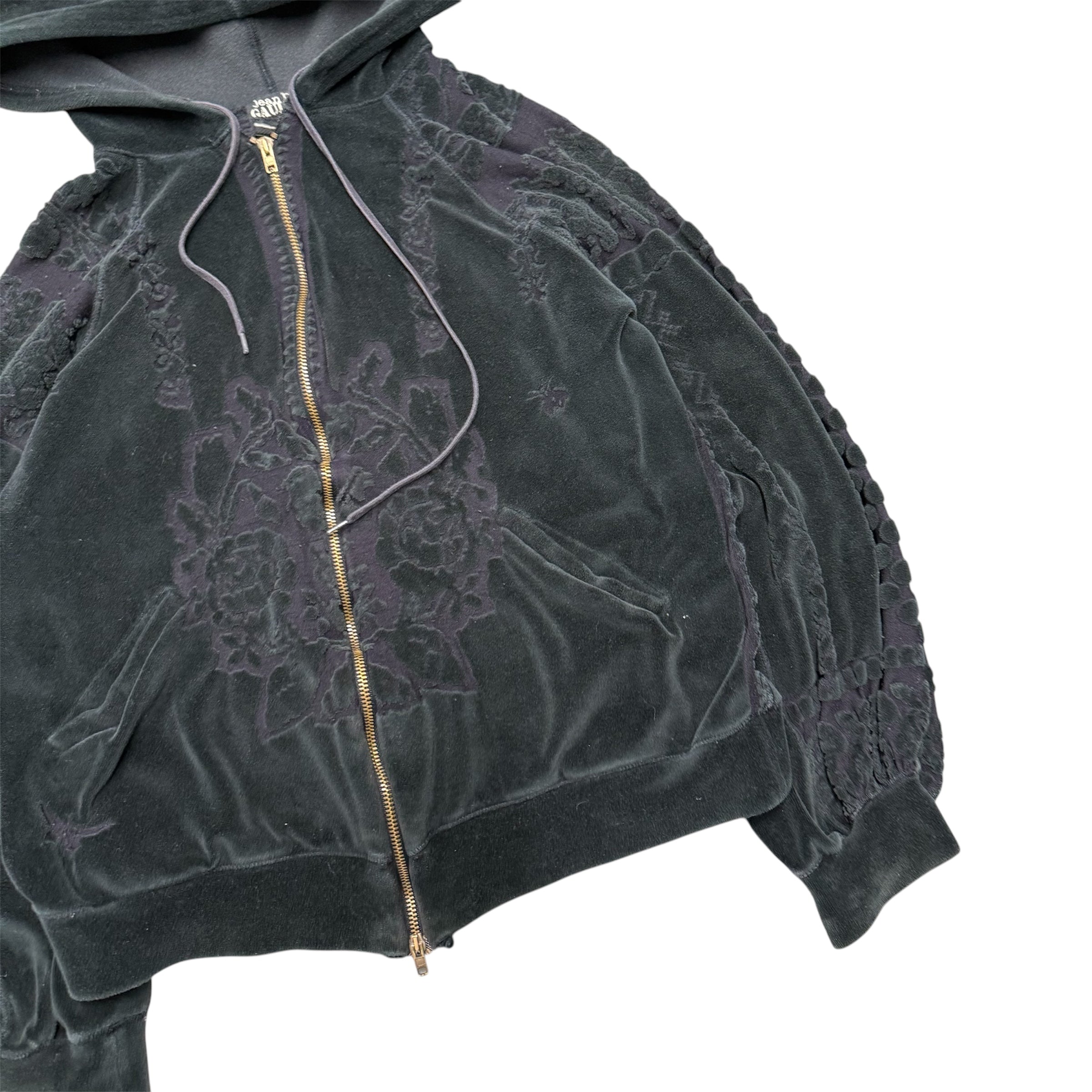 JEAN PAUL GAULTIER FLORAL VELOUR ZIP UP JACKET.