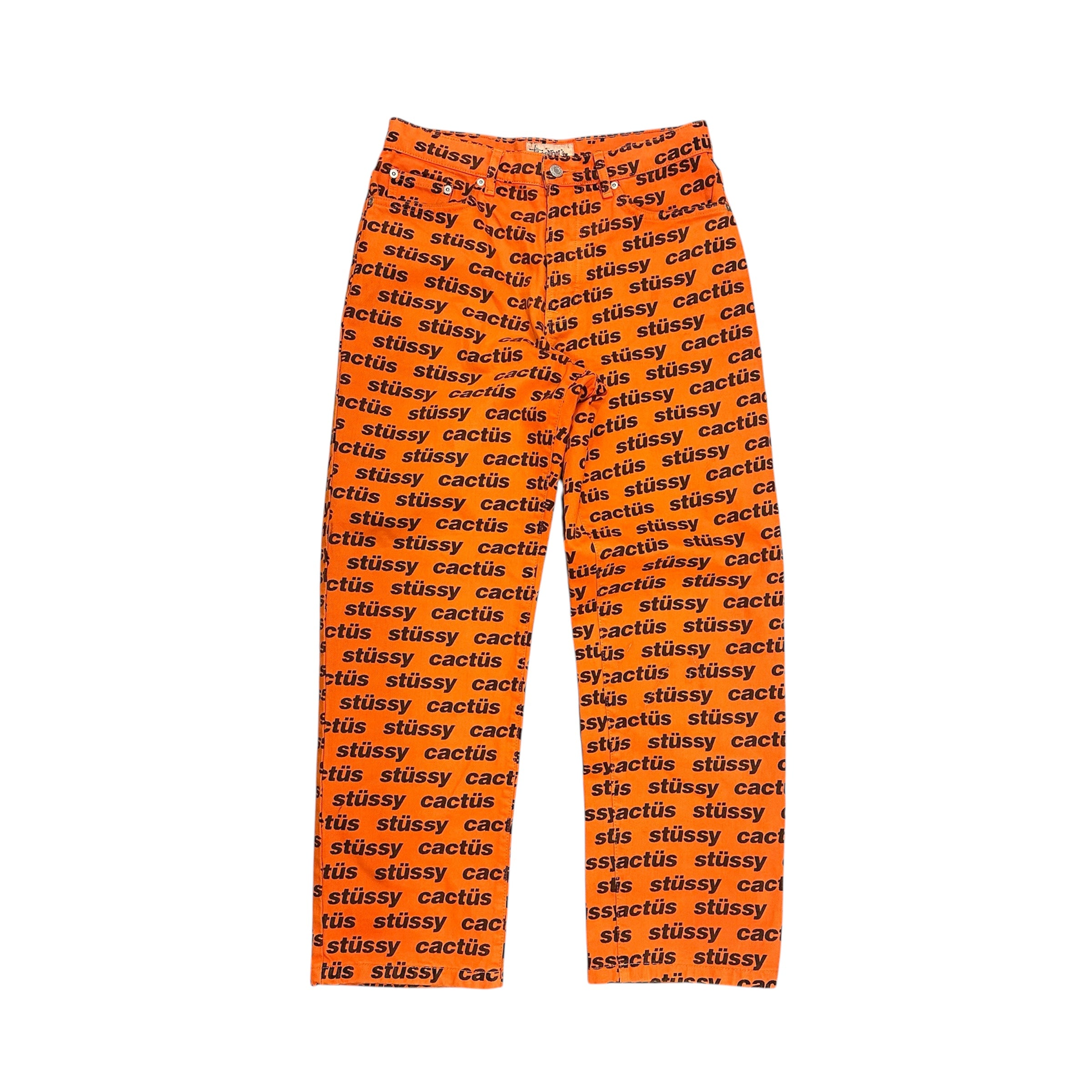 STUSSY X CACTUS JACK FLEA MARKET ORANGE AOP DENIM.