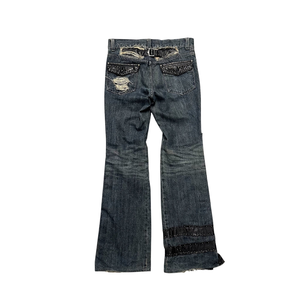 TORNADO MART DISTRESSED LEATHER DENIM.