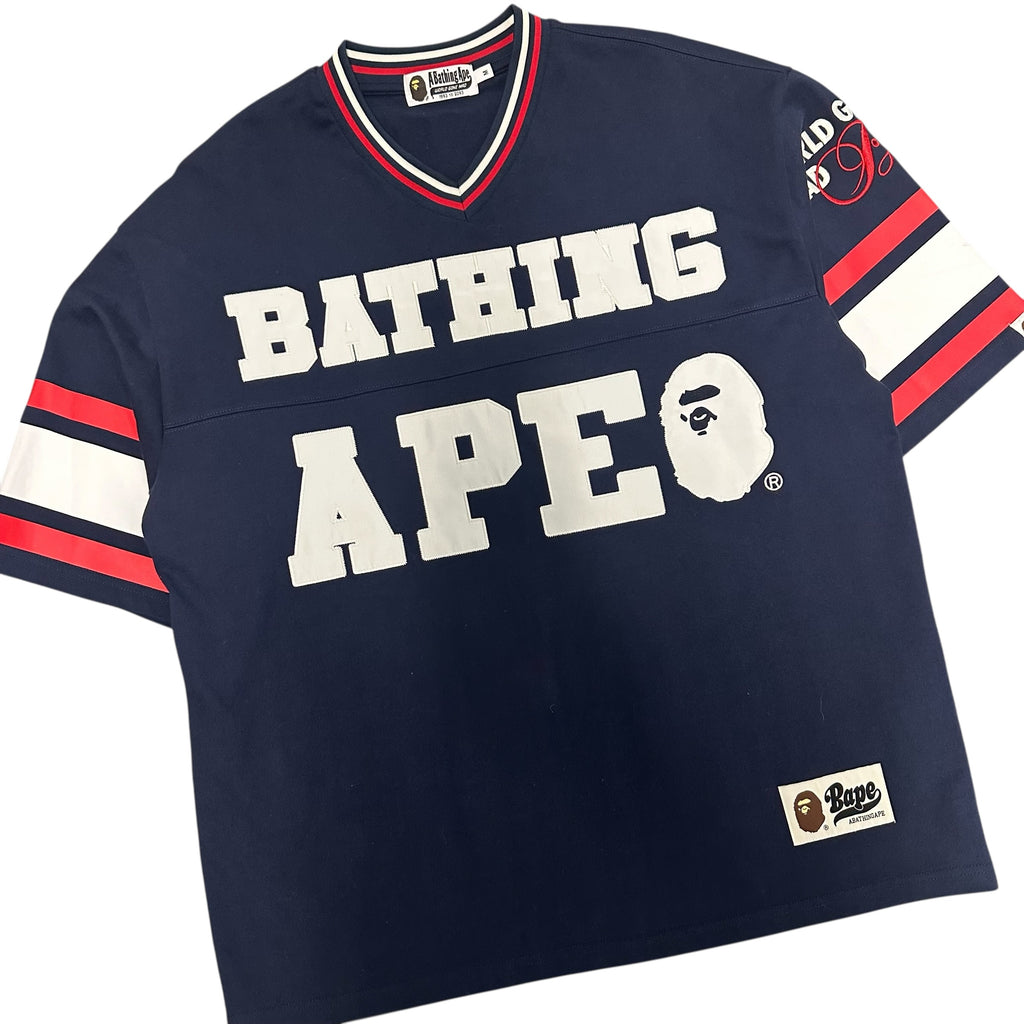 BAPE BLUE LOGO JERSEY SHIRT.