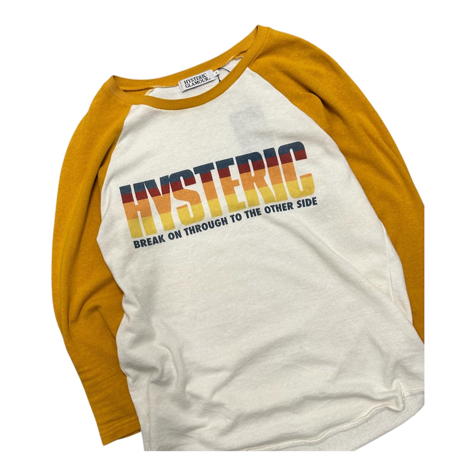 HYSTERIC GLAMOUR "BREAK ON THROUGH THE OTHER SIDE" BASEBALL CUT SHIRT.