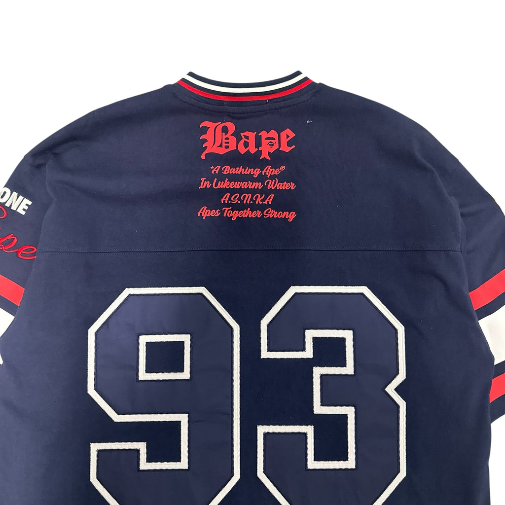 BAPE BLUE LOGO JERSEY SHIRT.