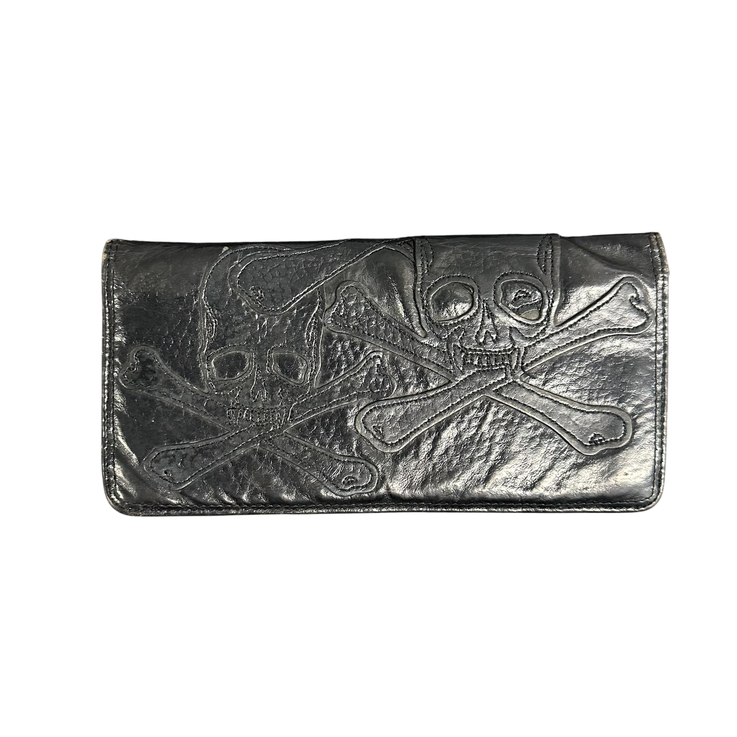 ROEN FULL LEATHER SKULL EMBROIDERED WALLET.