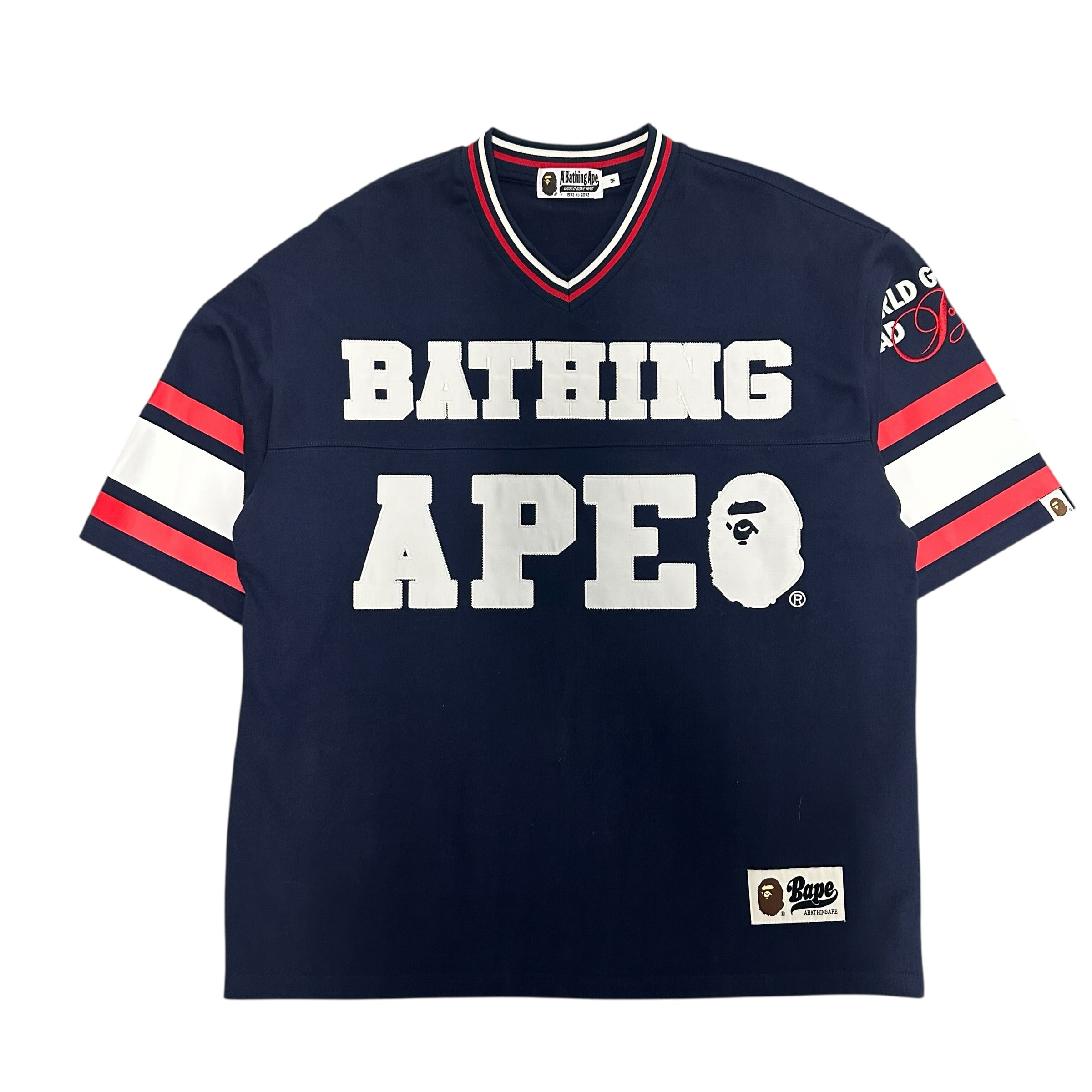 BAPE BLUE LOGO JERSEY SHIRT.