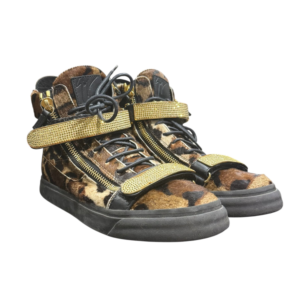 GUISEPPE ZANOTTI CHEETAH PRINT HIGH TOP SNEAKERS.