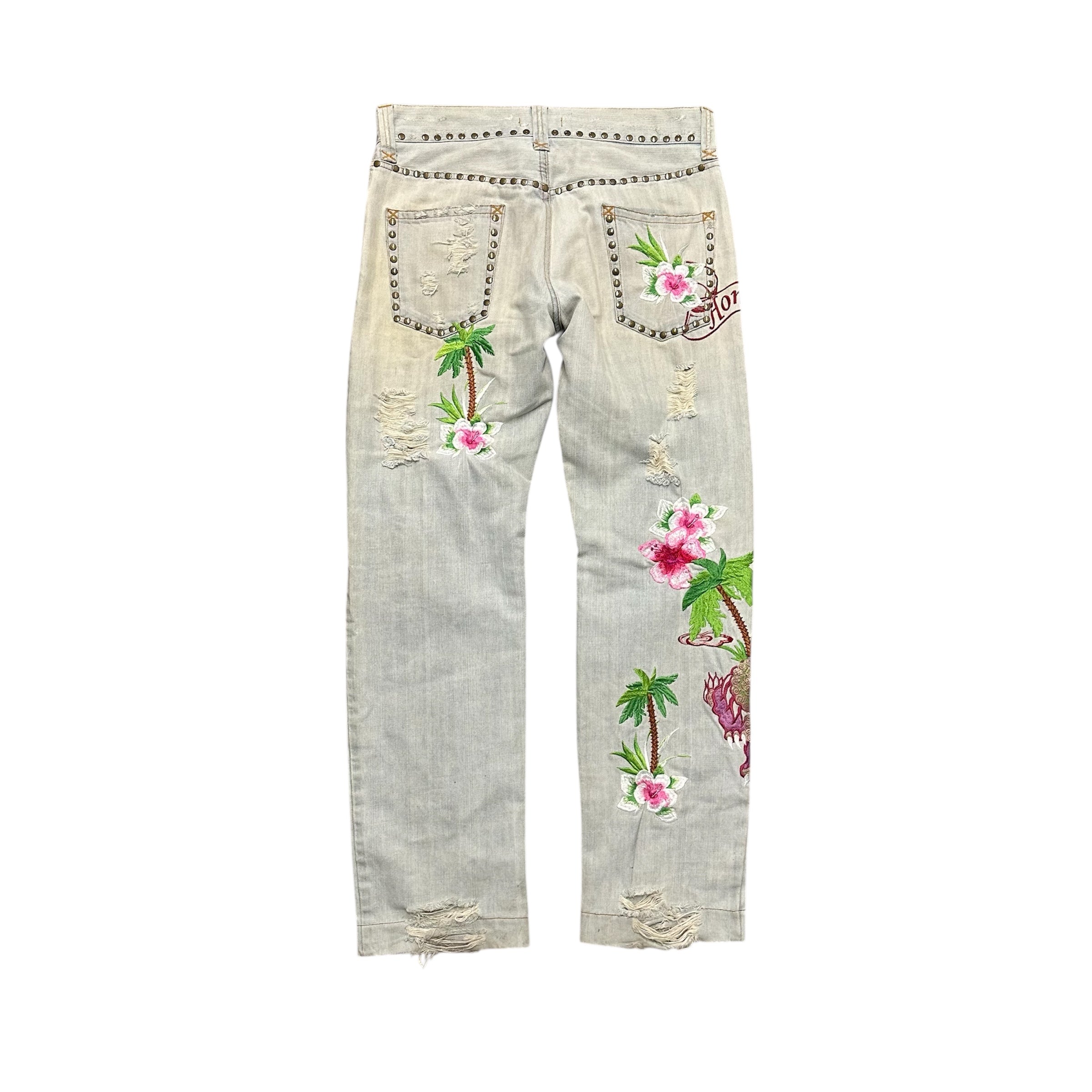 DOLCE & GABBANA HONOLULU EMBROIDERED JEANS.