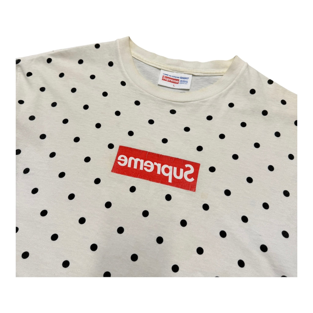 SUPREME X CDG WHITE POLKA DOT SHIRT.